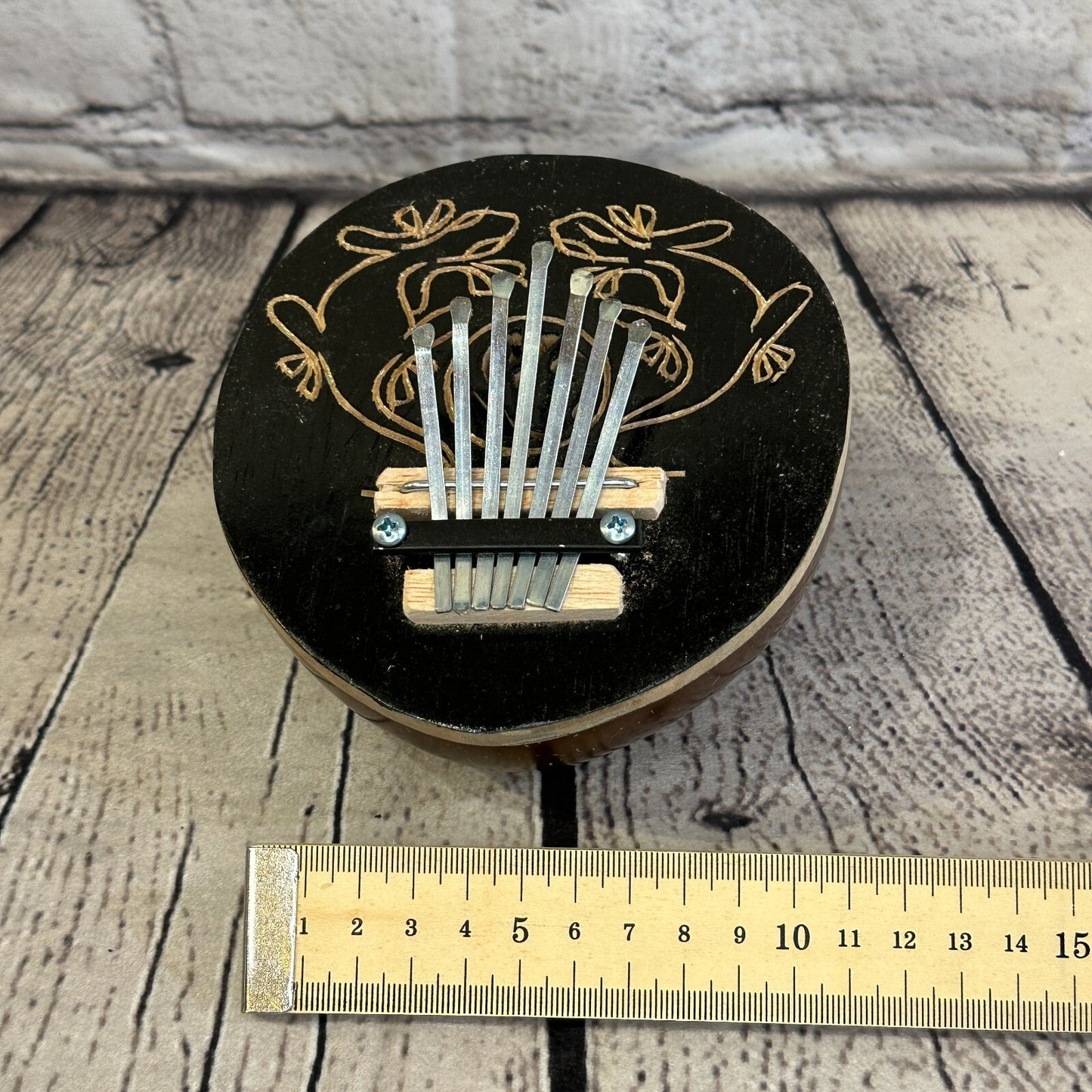 7 Key Karimba Kalimba Thumb Piano Carved Dark Coconut Handmade Fairtrade