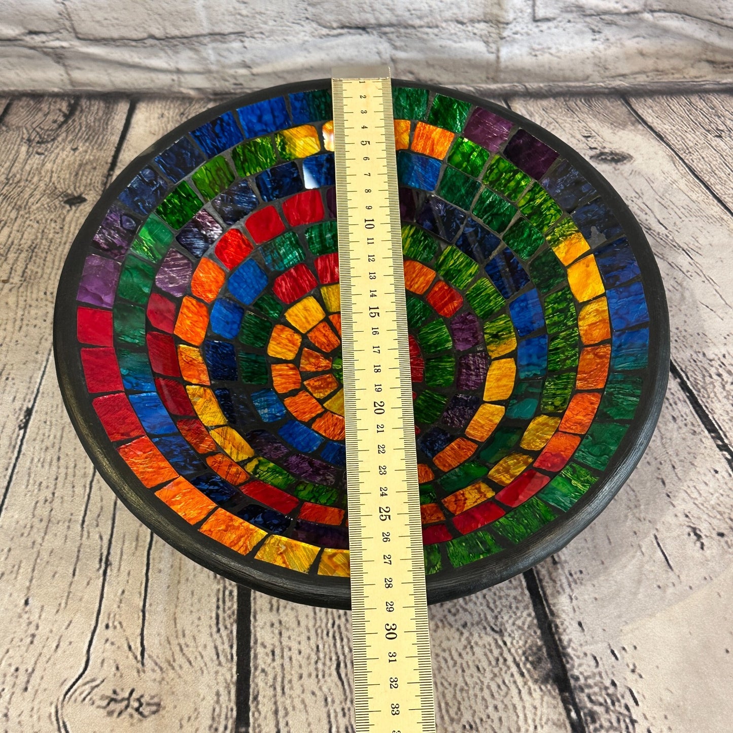 28cm Small Rainbow Swirl Round Mosaic Handmade Ceramic Glass Tile Bowl Fruit