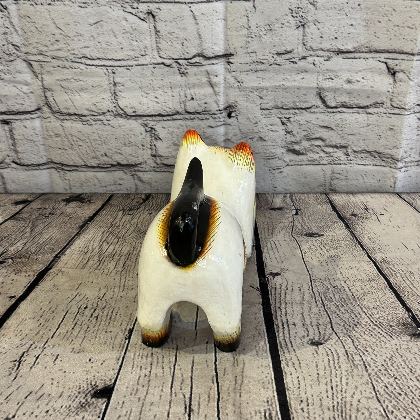 22cm x 14cm Siamese Style Painted Wooden Hand Carved Stretching Cat Wooden