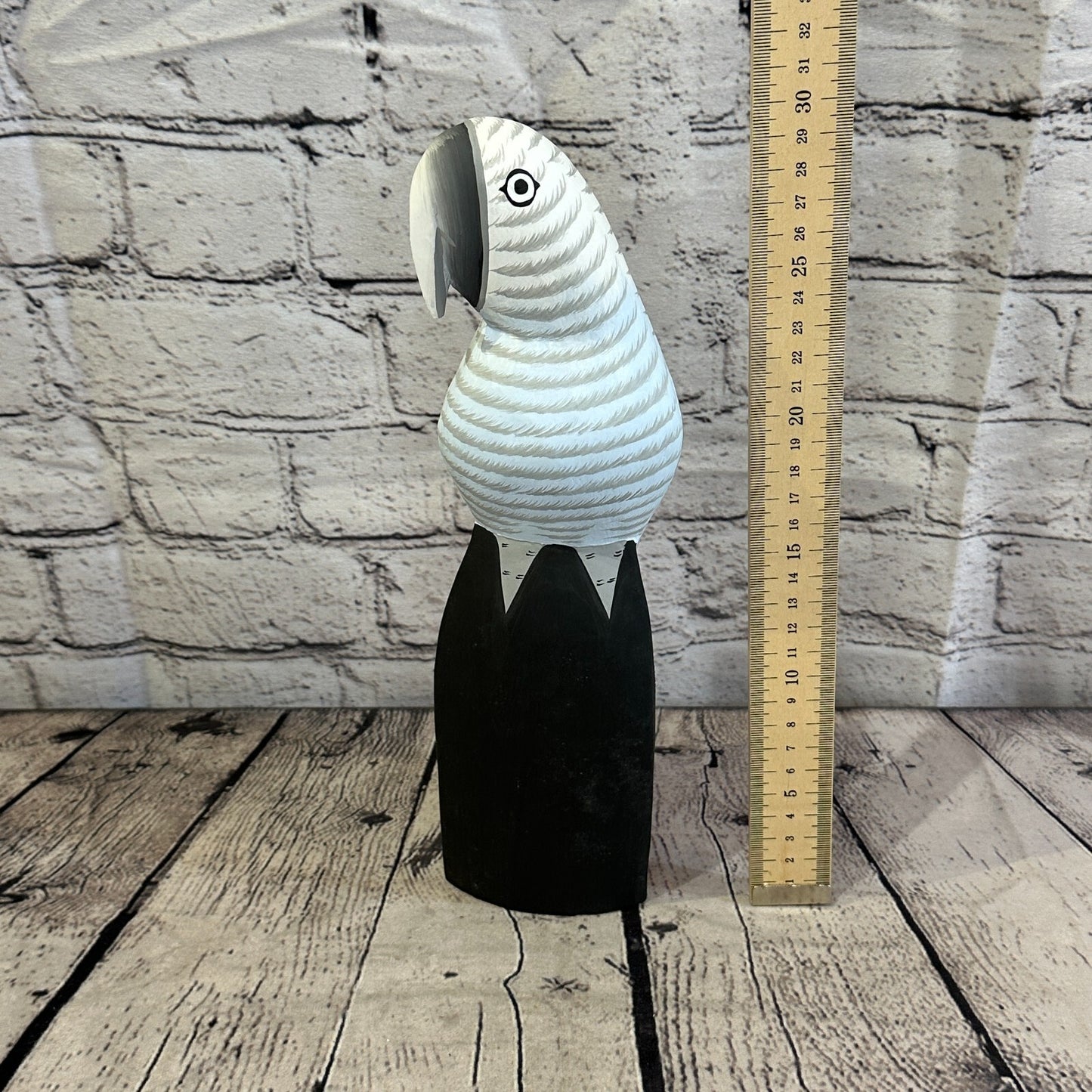 30cm Grey Parrot Bird Ornament Statue Fair Trade Hand Made Carved Wood