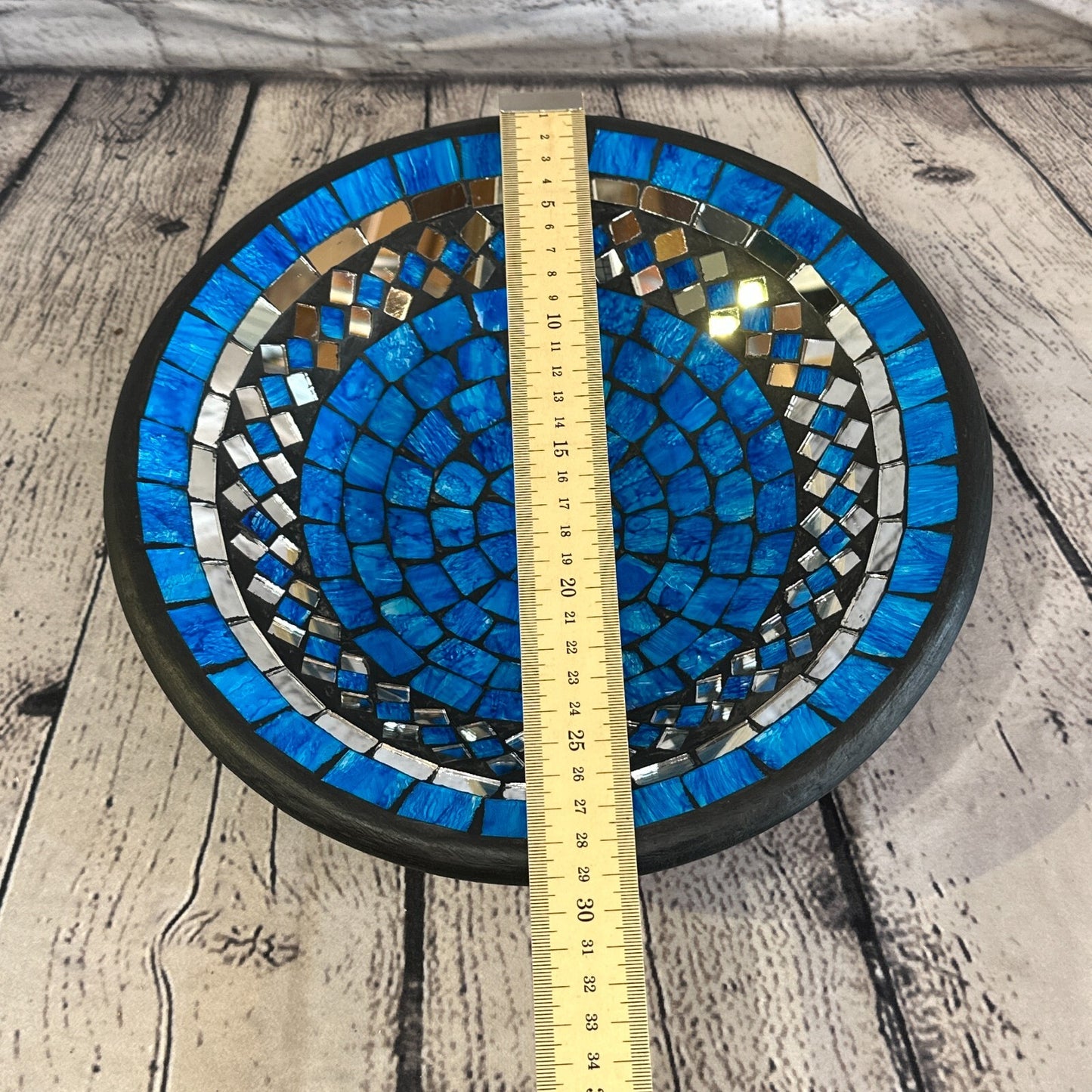 28cm Blue Round Mosaic Handmade Ceramic Glass Tile Bowl Fruit