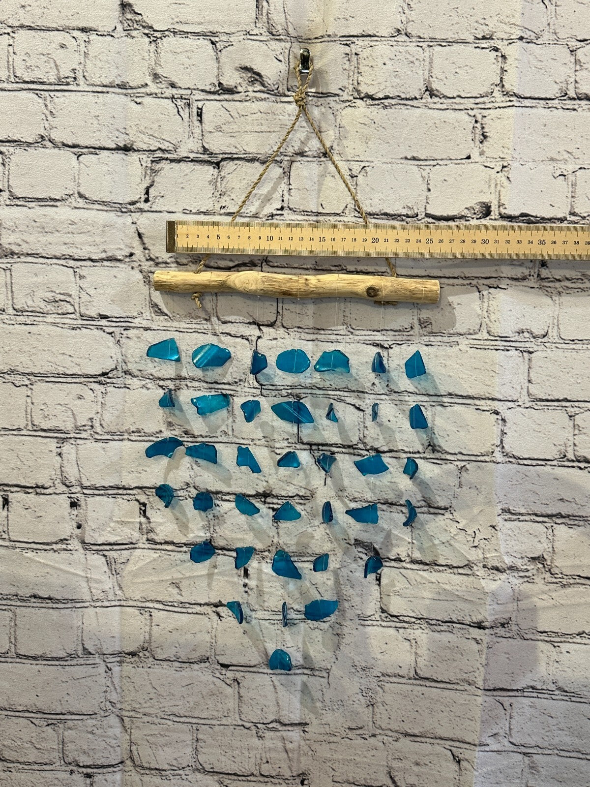 45cm x 25cm Light Blue Wind Recycled Glass Driftwood Handmade Garden Home Mobile