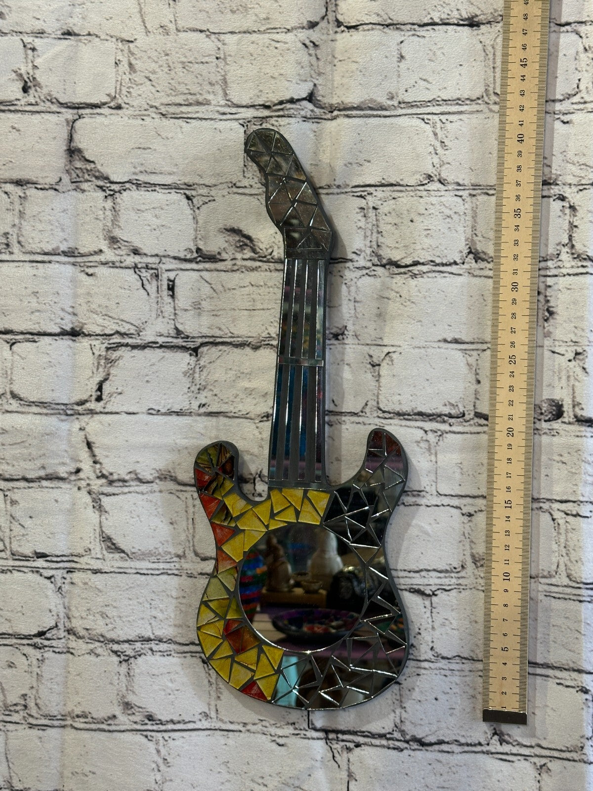 Yellow Guitar Mosaic Tile Wall Mirror 40cm x 15cm 16 Inches Handmade New