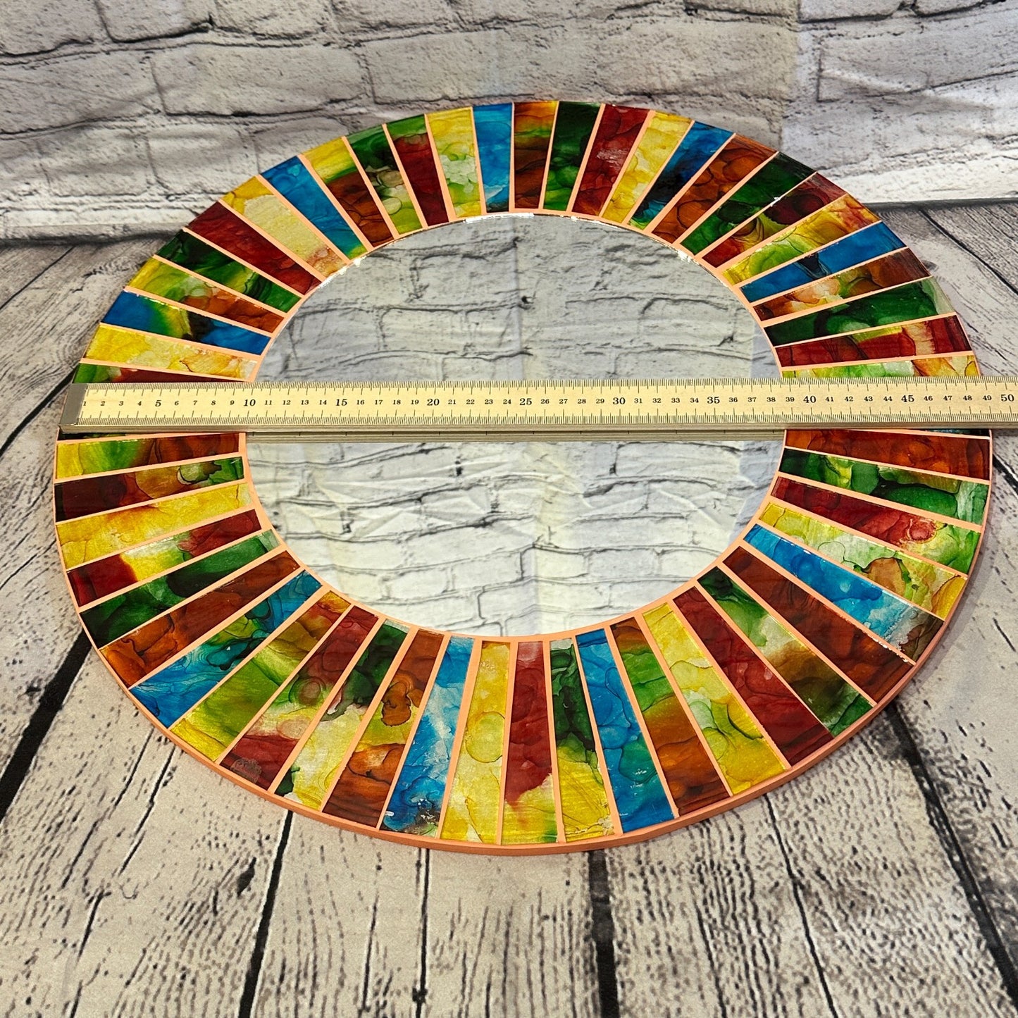 Rainbow Terracotta Line Mosaic Tile Wall Mirror 50cm x 50cm 20 Inches Handmade