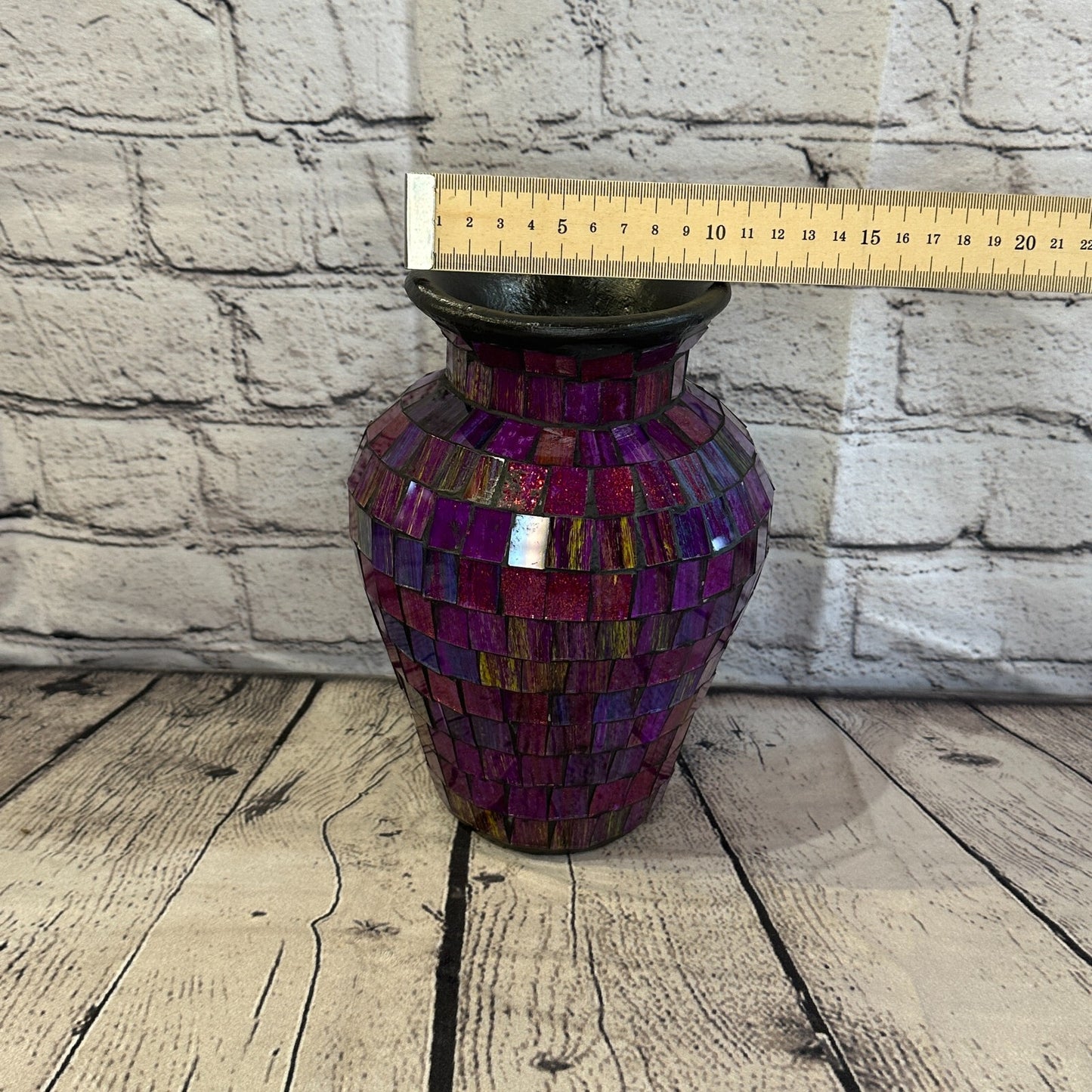 20cm Purple Hand Painted Glass Mosaic Terracotta Vase Vessel Ceramic Pottery