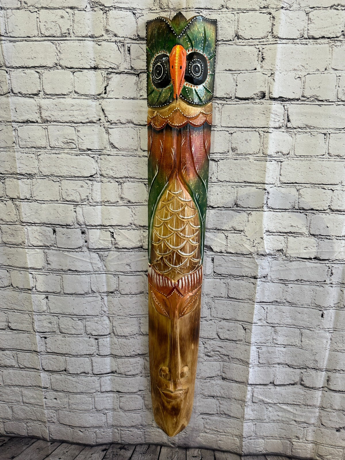 100cm Owl Head Hand Carved Fair Trade Wooden Animal Wall Art Wall Hang Mask