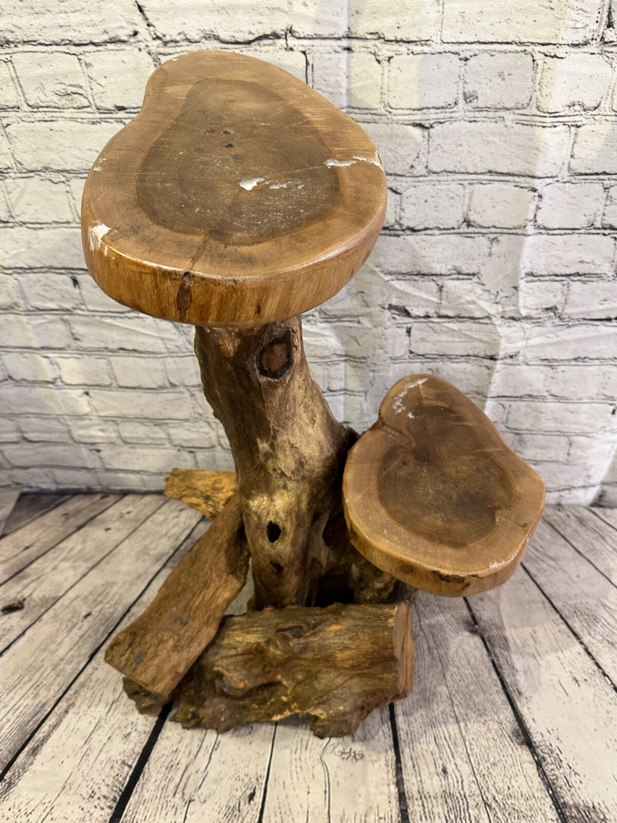 60cm x 25cm Double Teak Root Wood Mushroom Coffee Table Side Home Furniture