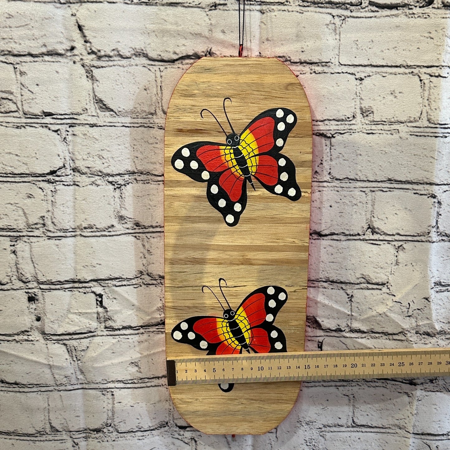 40cm Red Butterfly Pattern Wind Spinner Wooden Spiral Mobile Garden Ornament