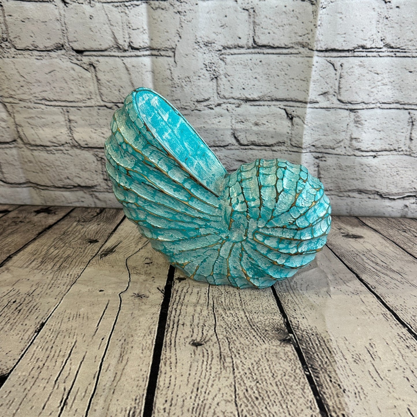 25cm Green Polish Nautilus Shell Ornament Decor Carved Light Wood Parcel Figure