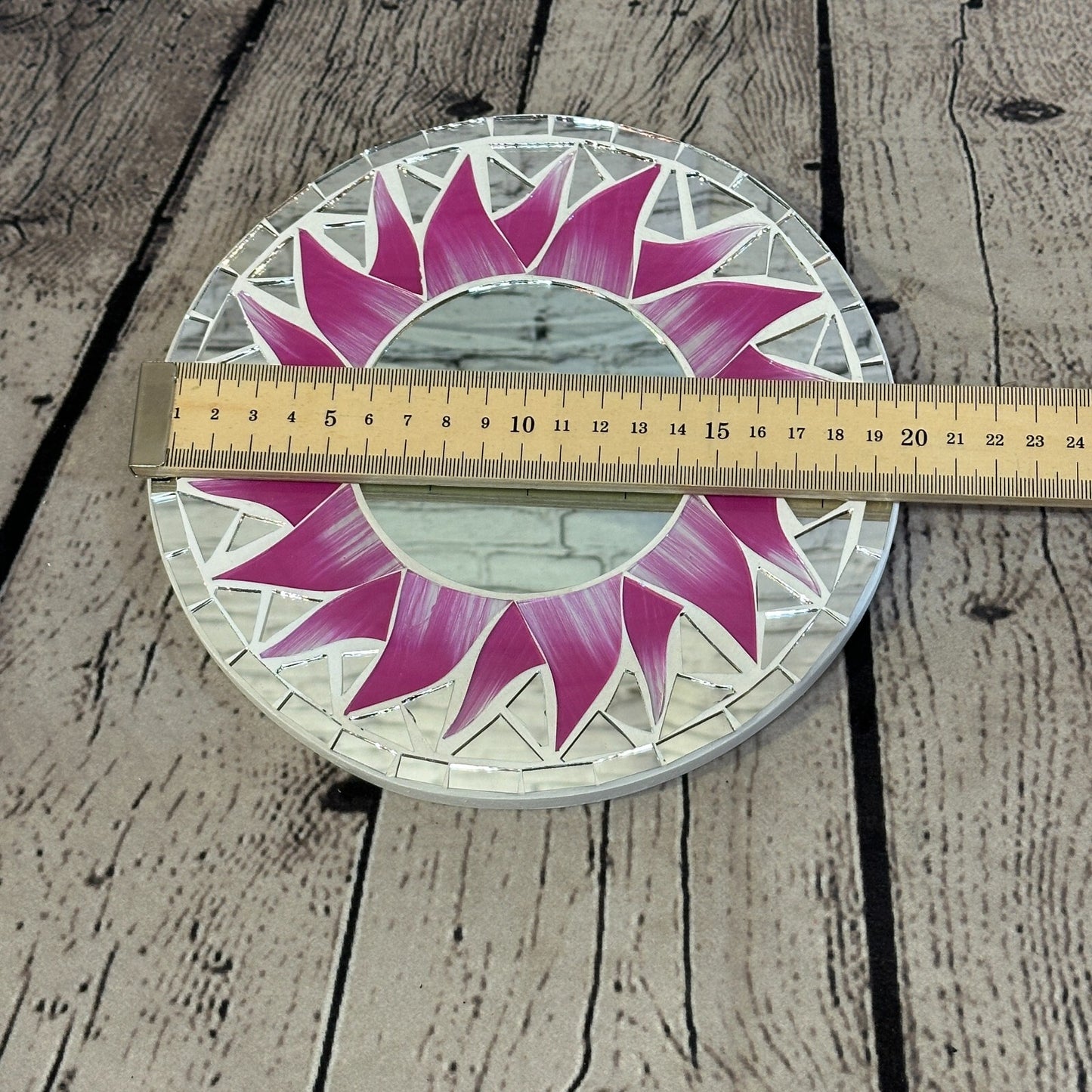 Pink Flame Sun Mosaic Tile Wall Mirror 20cm x 20cm 8 Inches Handmade New