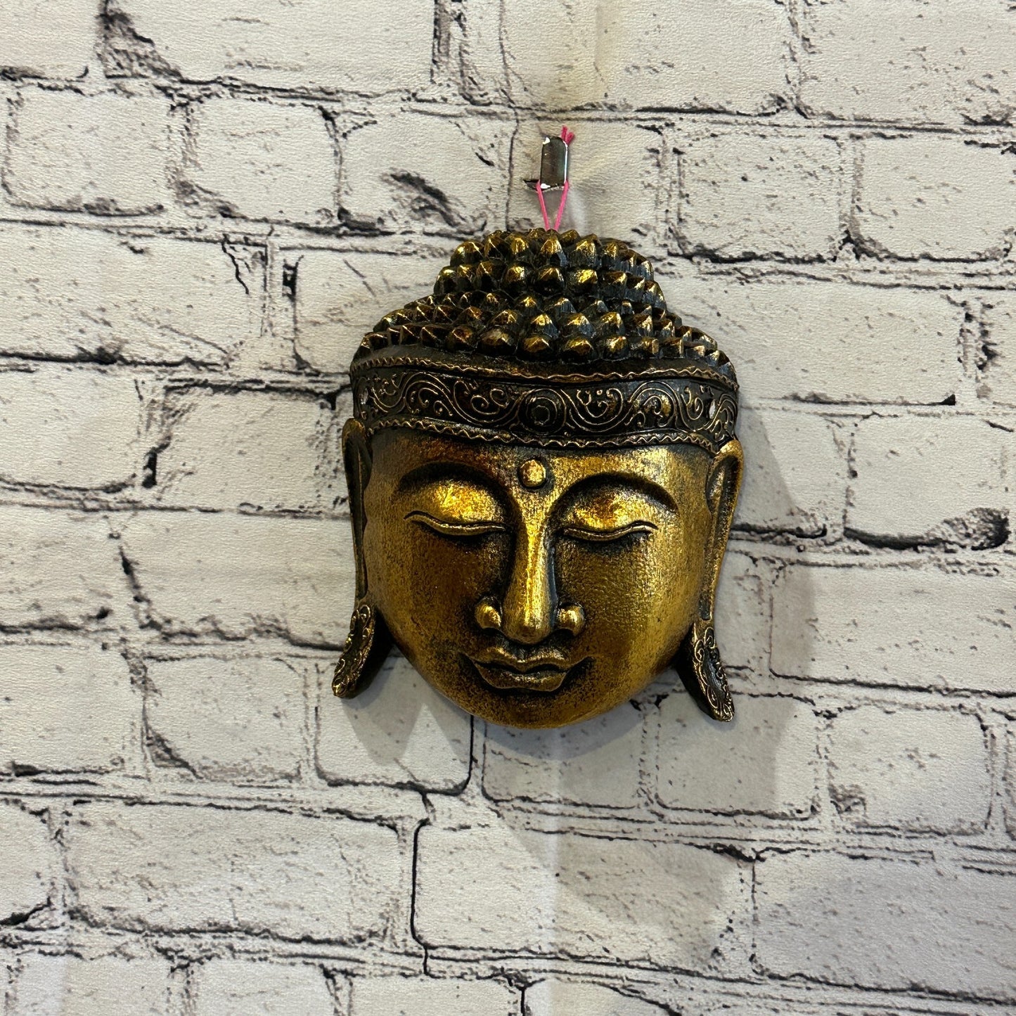 20cm Gold Buddha Head Mask Wooden Hanging Statue Figurine Ornament Fair Trade