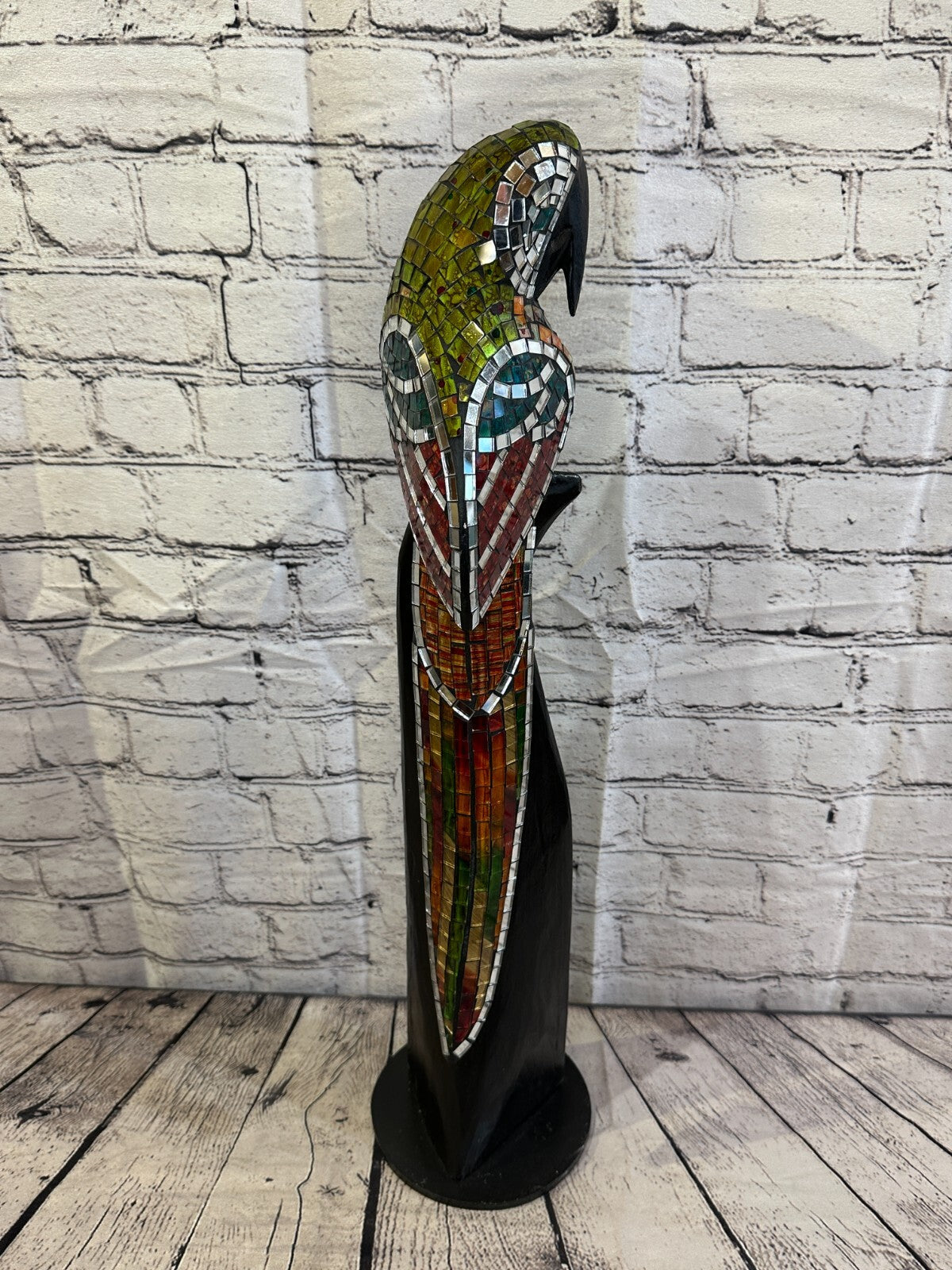 60cm Mosaic Parrot Bird Ornament Statue Fair Trade Handmade Carved Wood Design 1