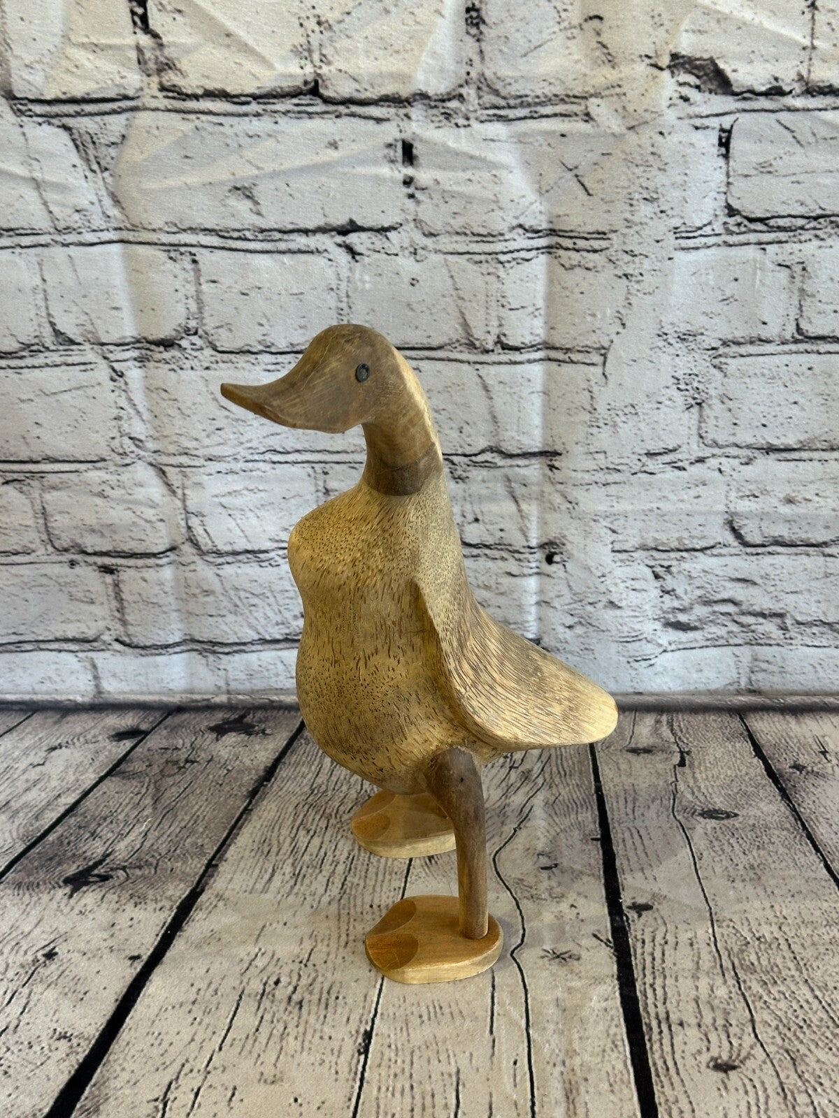 Looking Left 30cm Tall Wooden Hairy Duckling Baby Duck Bamboo Root Fairtrade