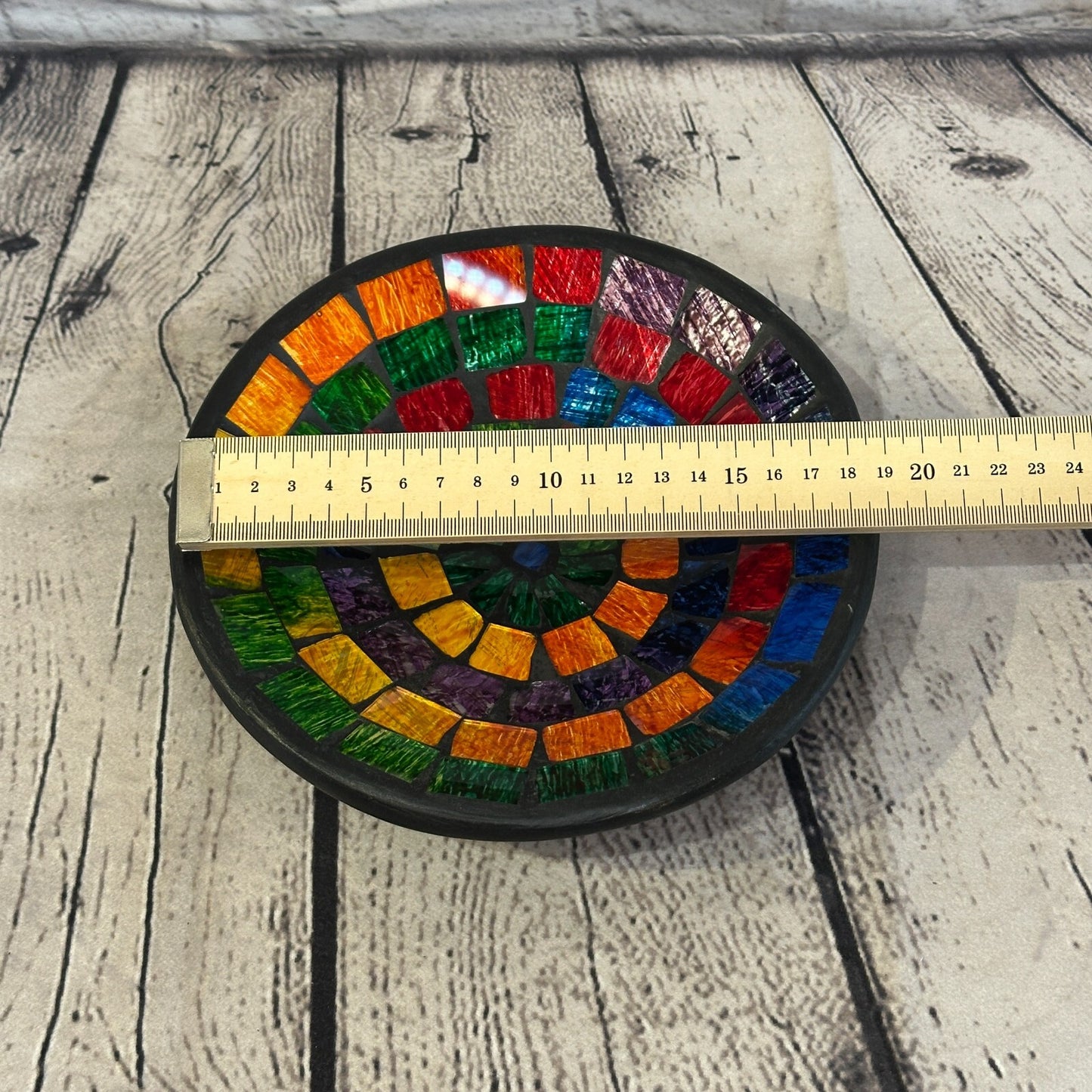 20cm Small Swirl Rainbow Round Mosaic Handmade Ceramic Glass Tile Bowl Fruit