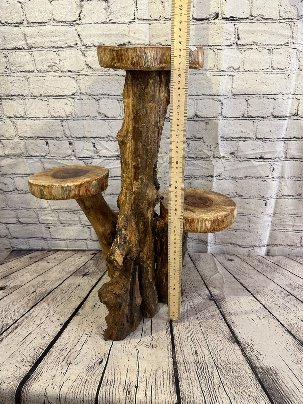 60cm x 45cm Triple Teak Root Wood Mushroom Coffee Table Side Home Furniture