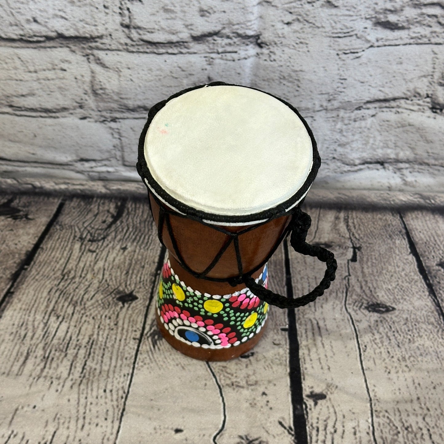 15cm Painted Wooden Djembe Bongo Painted African Influenced Drum High Handmade