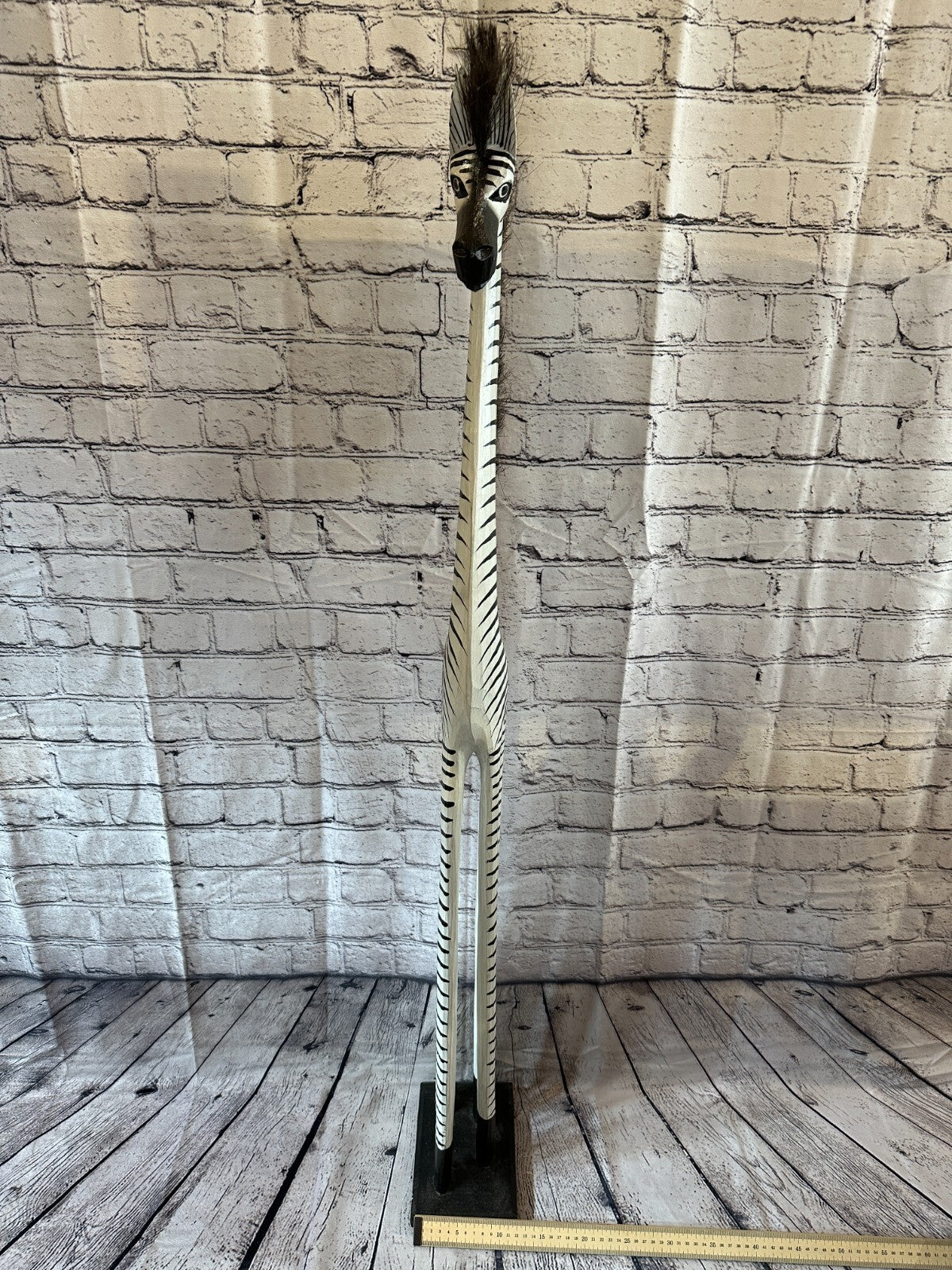 120cm White Black Painted Wood Zebra Tall Statue Wood Modern Hand Carved Painted