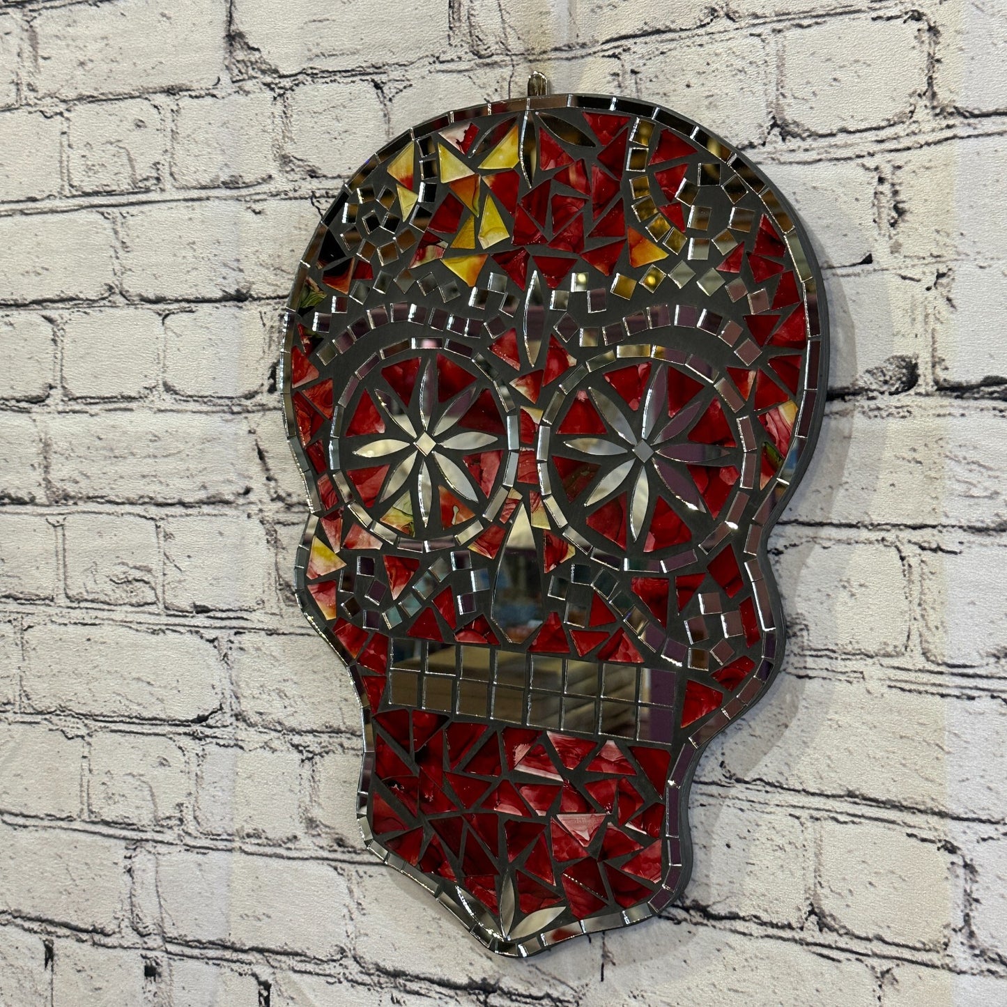 Red Skull Mosaic Tile Wall Mirror 40cm x 28cm 16 Inches Handmade New
