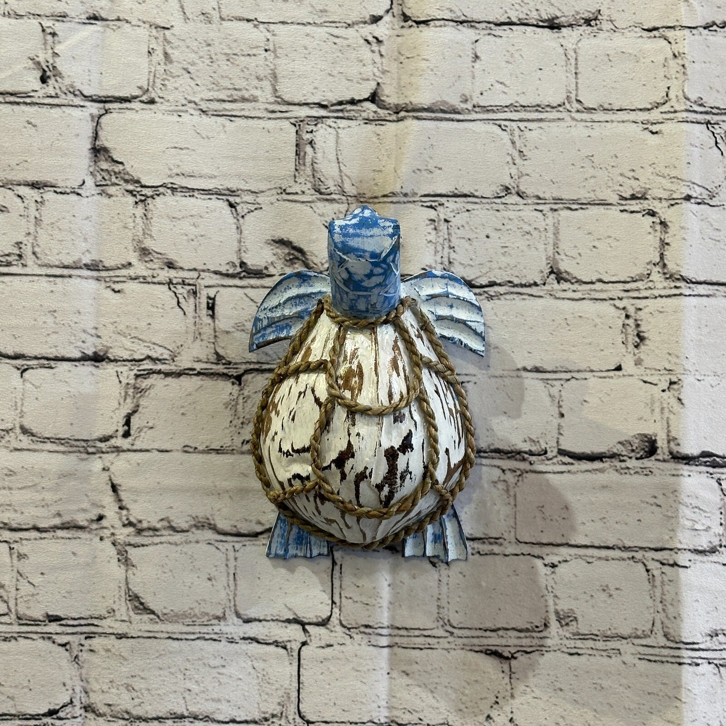 Blue White Folk Art Hand Painted Turtle Coconut Shell Ornaments Hanging Decor