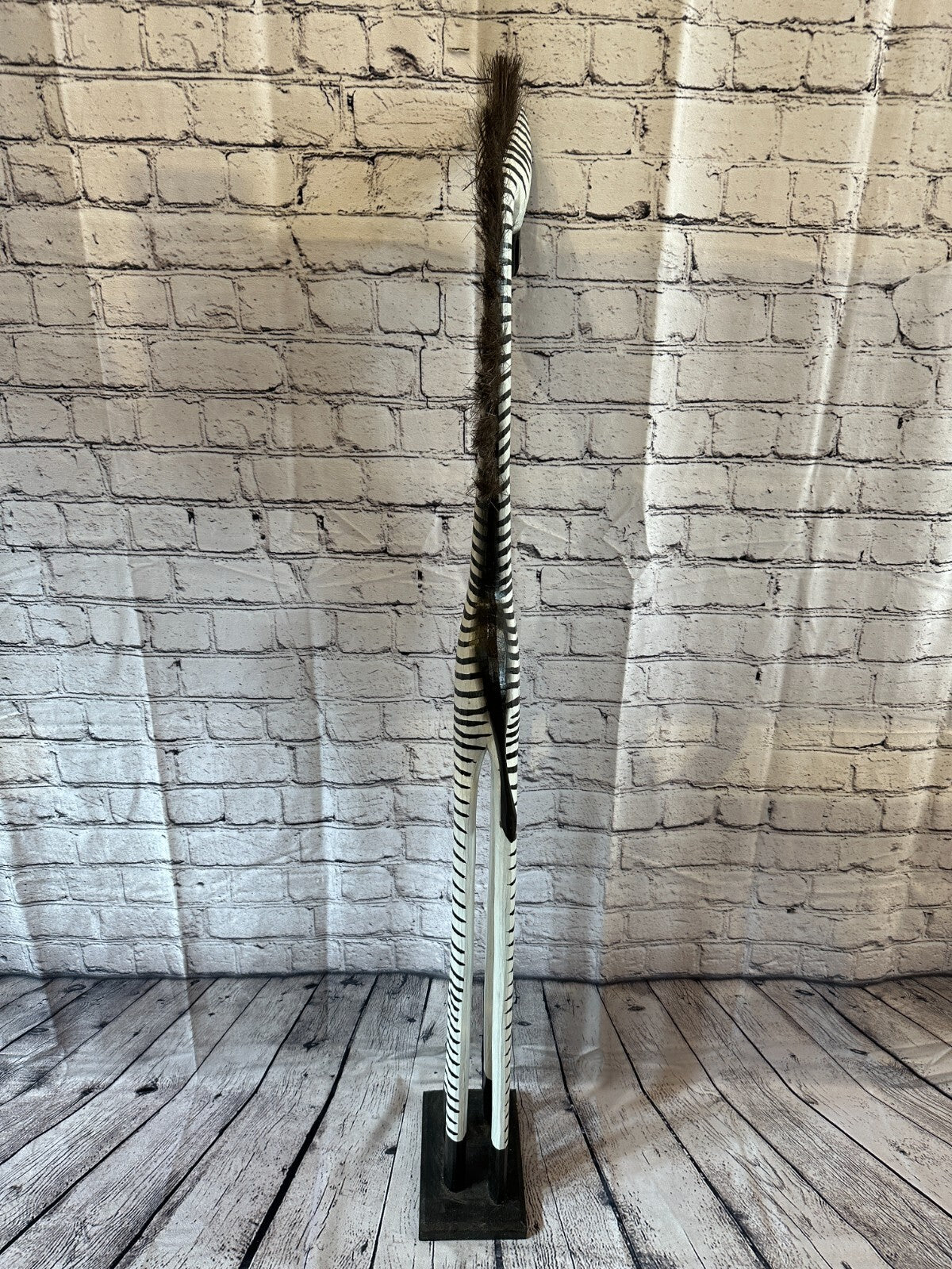 120cm White Black Painted Wood Zebra Tall Statue Wood Modern Hand Carved Painted