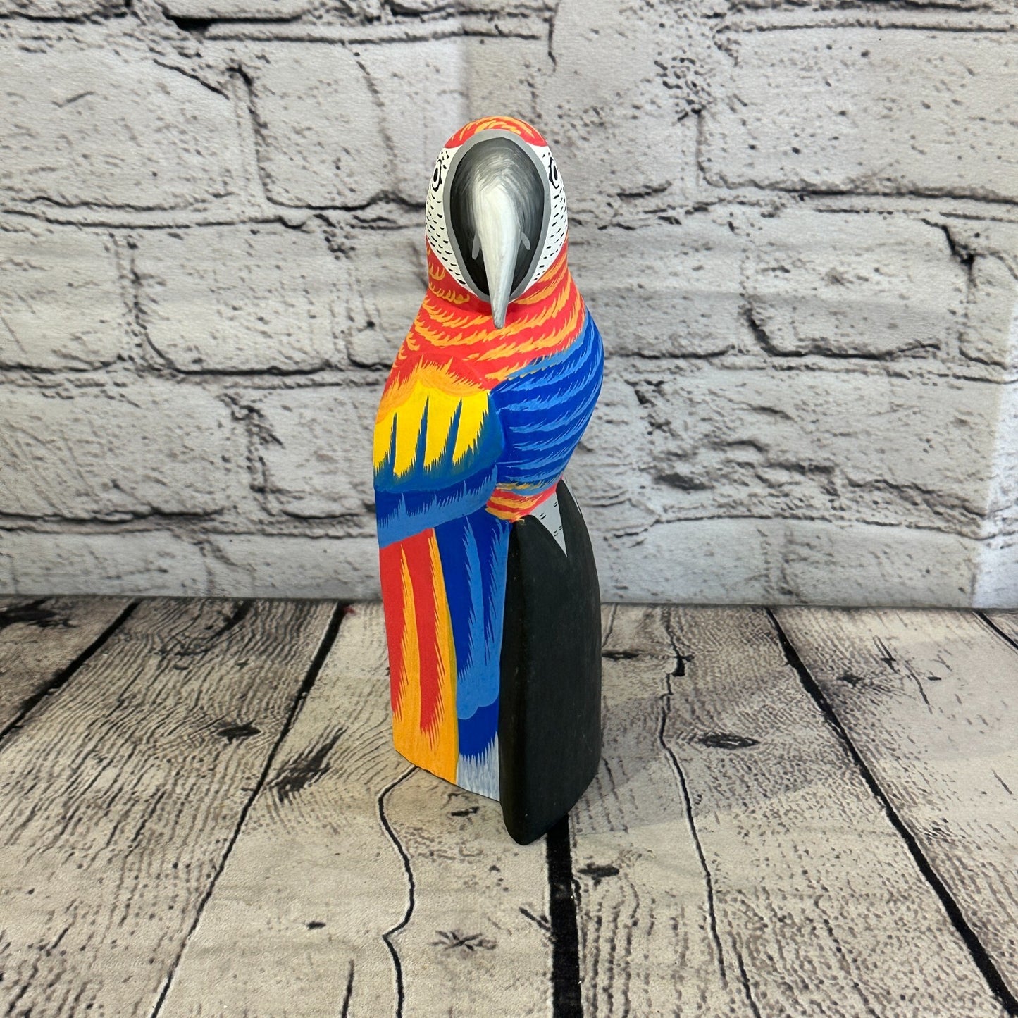 20cm Red Parrot Bird Ornament Statue Fair Trade Hand Made Carved Wood