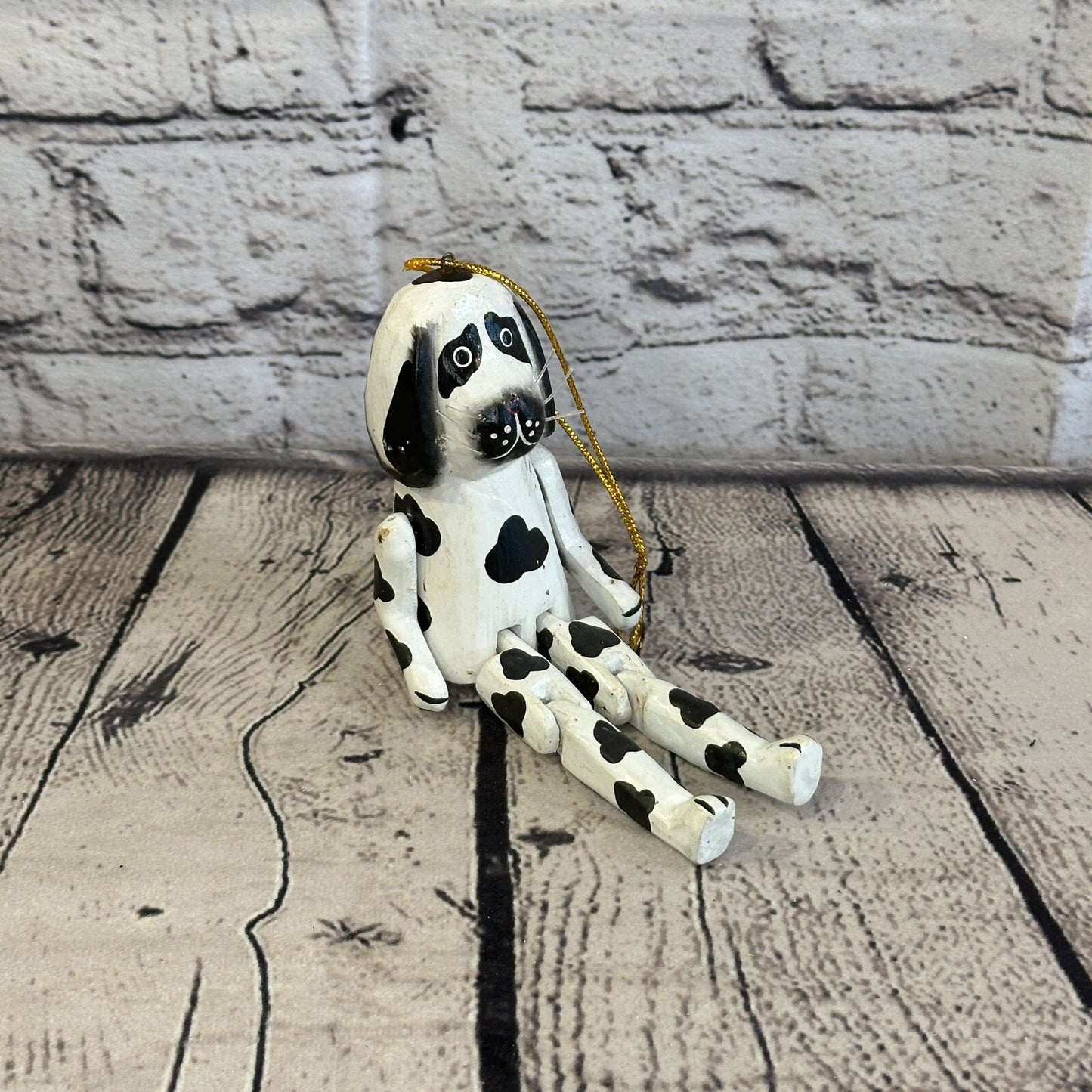 10cm Spotty Dog Sitting Animal, Wooden Shelf Ornament Handmade and Fairtrade