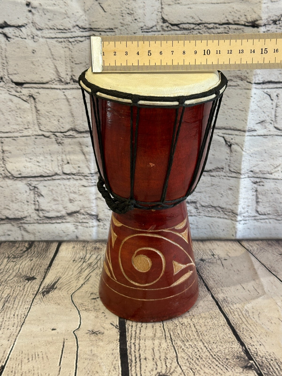 25cm Carved Wooden Djembe Bongo Painted African Influenced Drum High Handmade