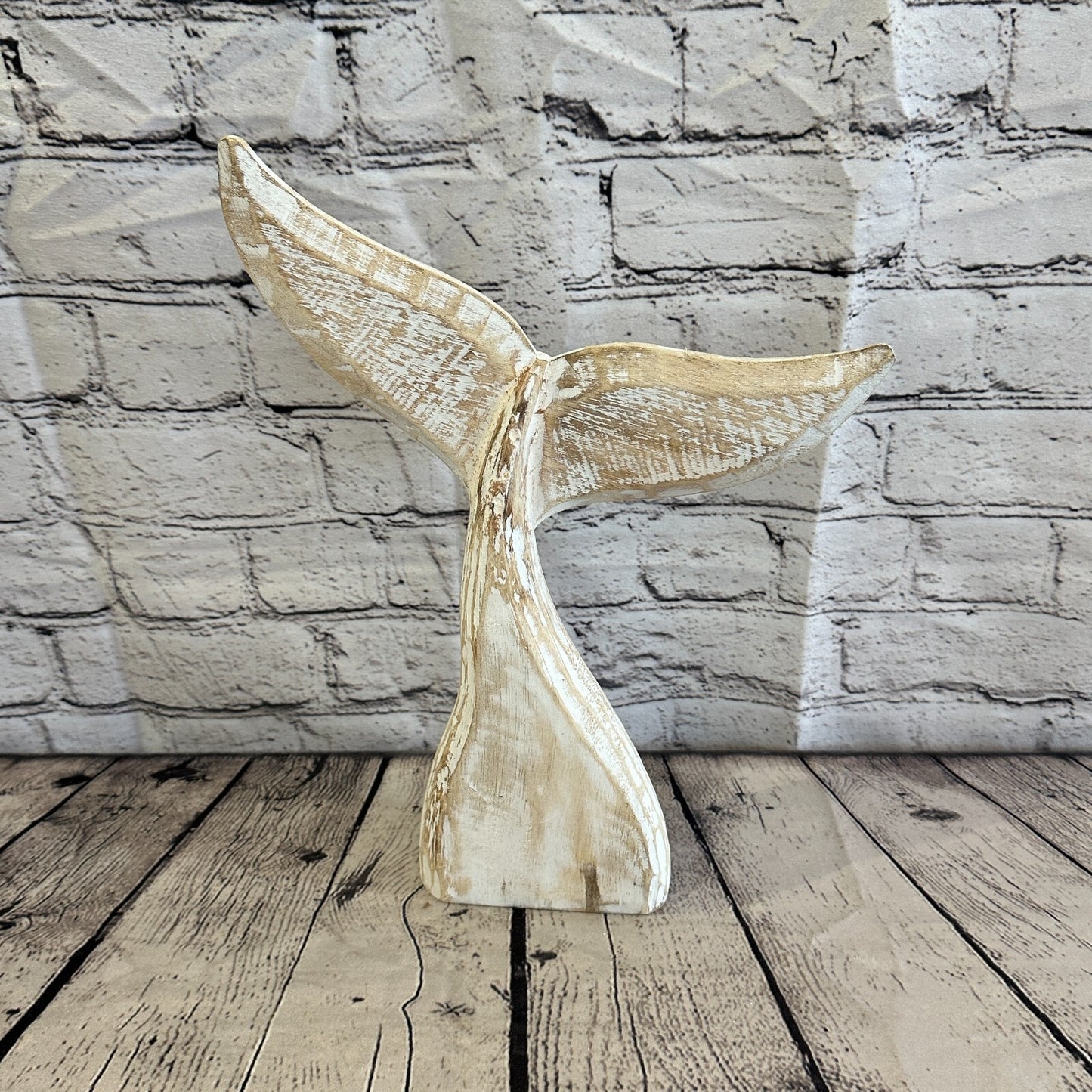 35cm x 30cm Whale Tail White Fish Wood Coastal Ocean Bathroom Decoration