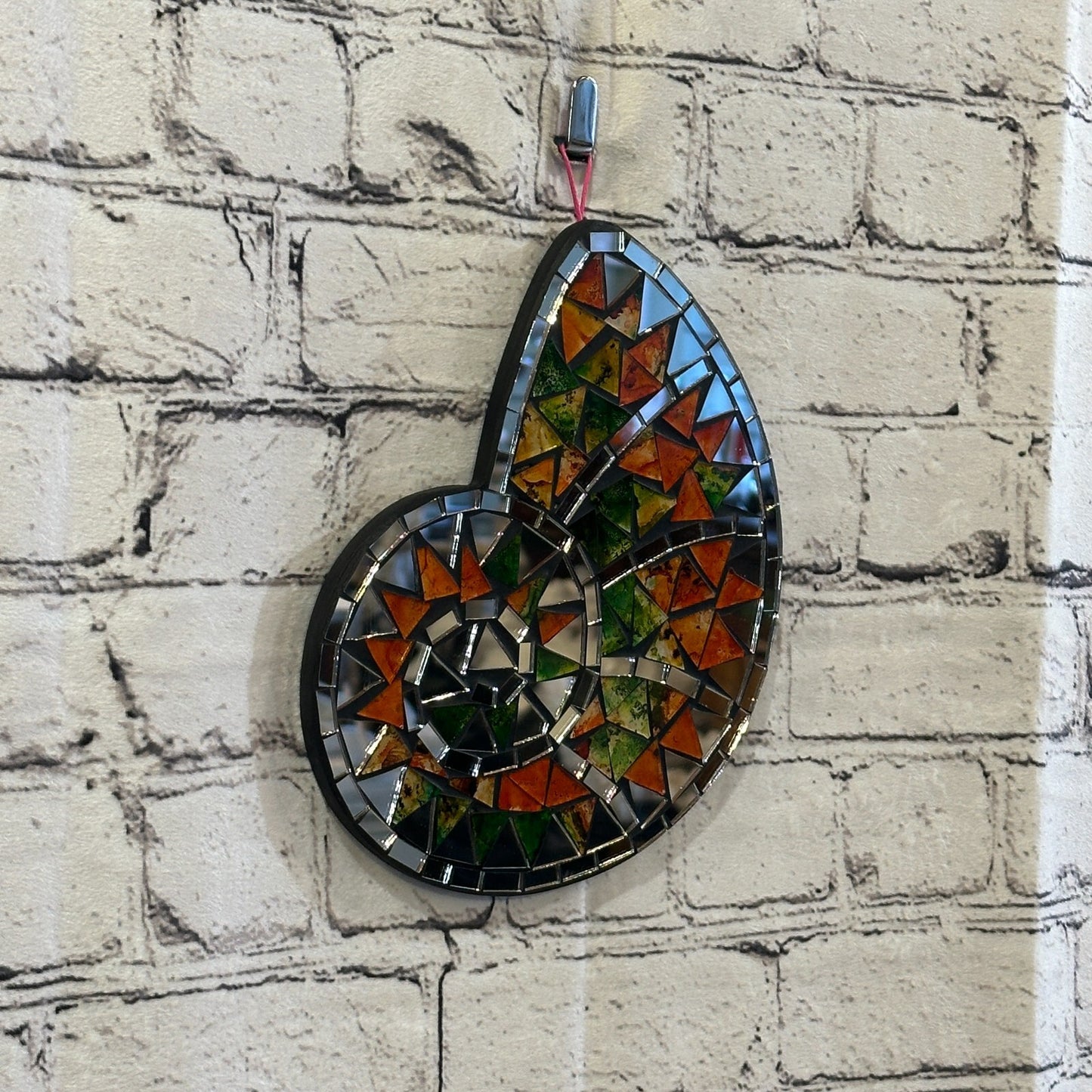 Orange Green Nautilus Shell Mosaic Tile Wall Mirror 20cm x 15cm Handmade New