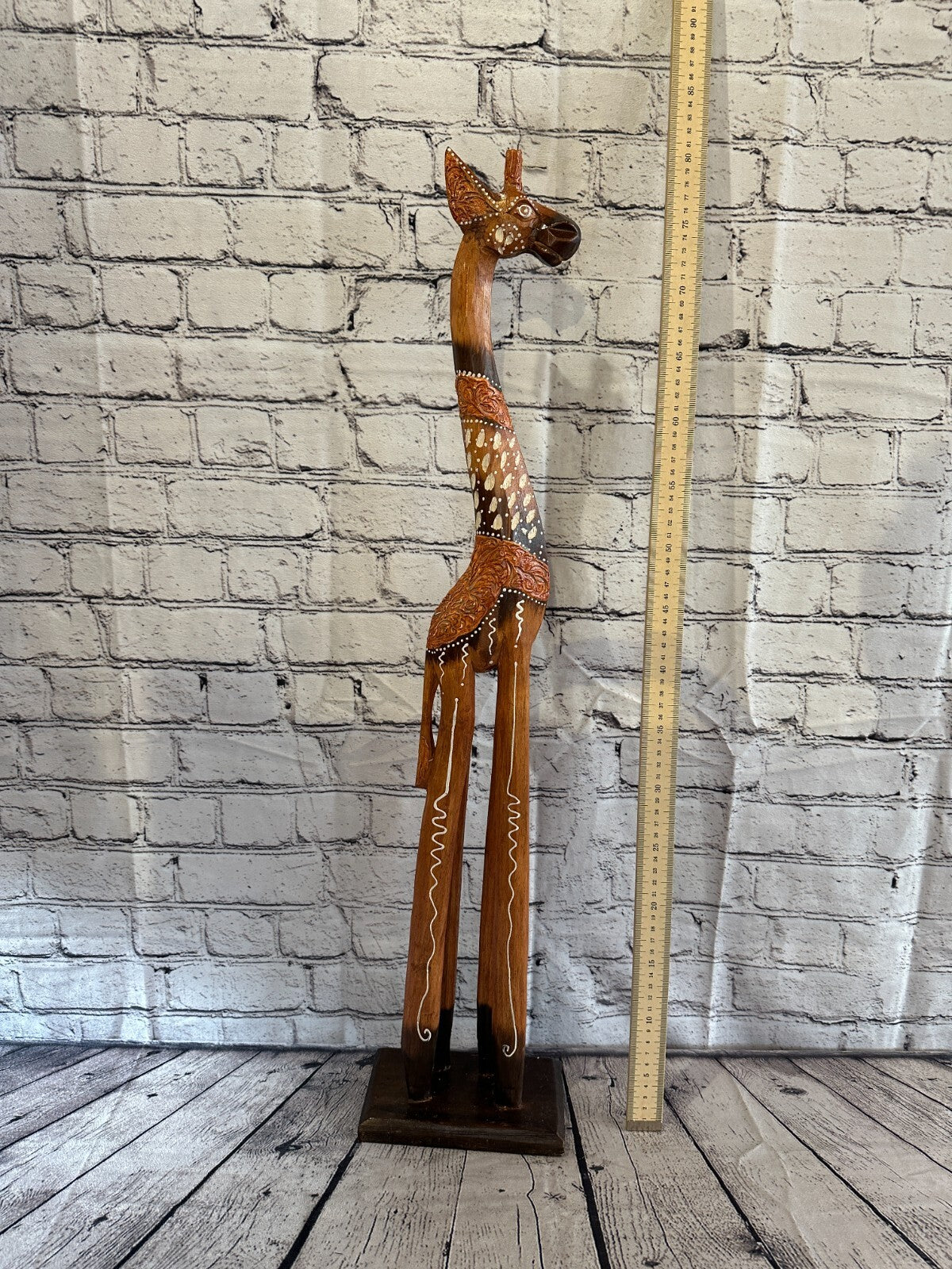 80cm Brown Painted Wood Giraffe Tall Statue Wood Modern Hand Carved Painted