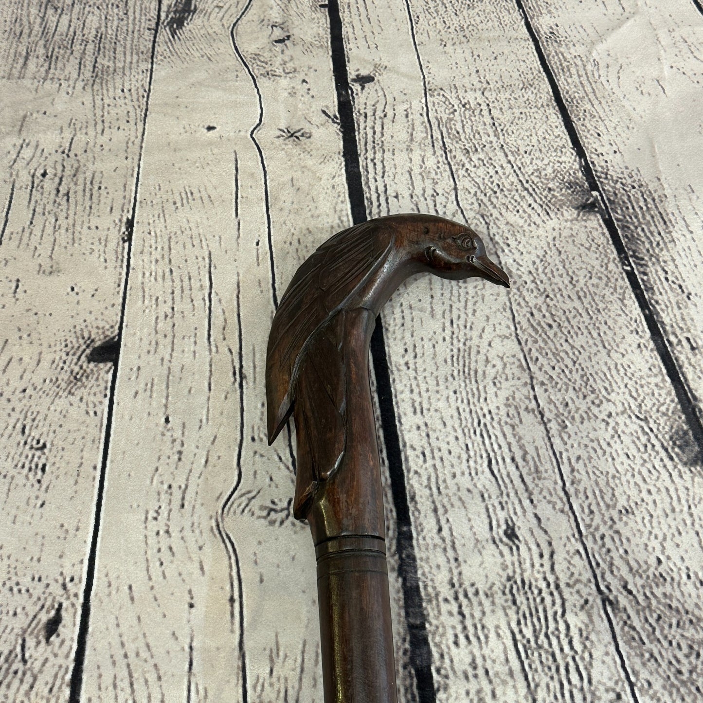 Humming Bird 90cm Tribal African Walking Stick Cane Hand Carved Dark Wood