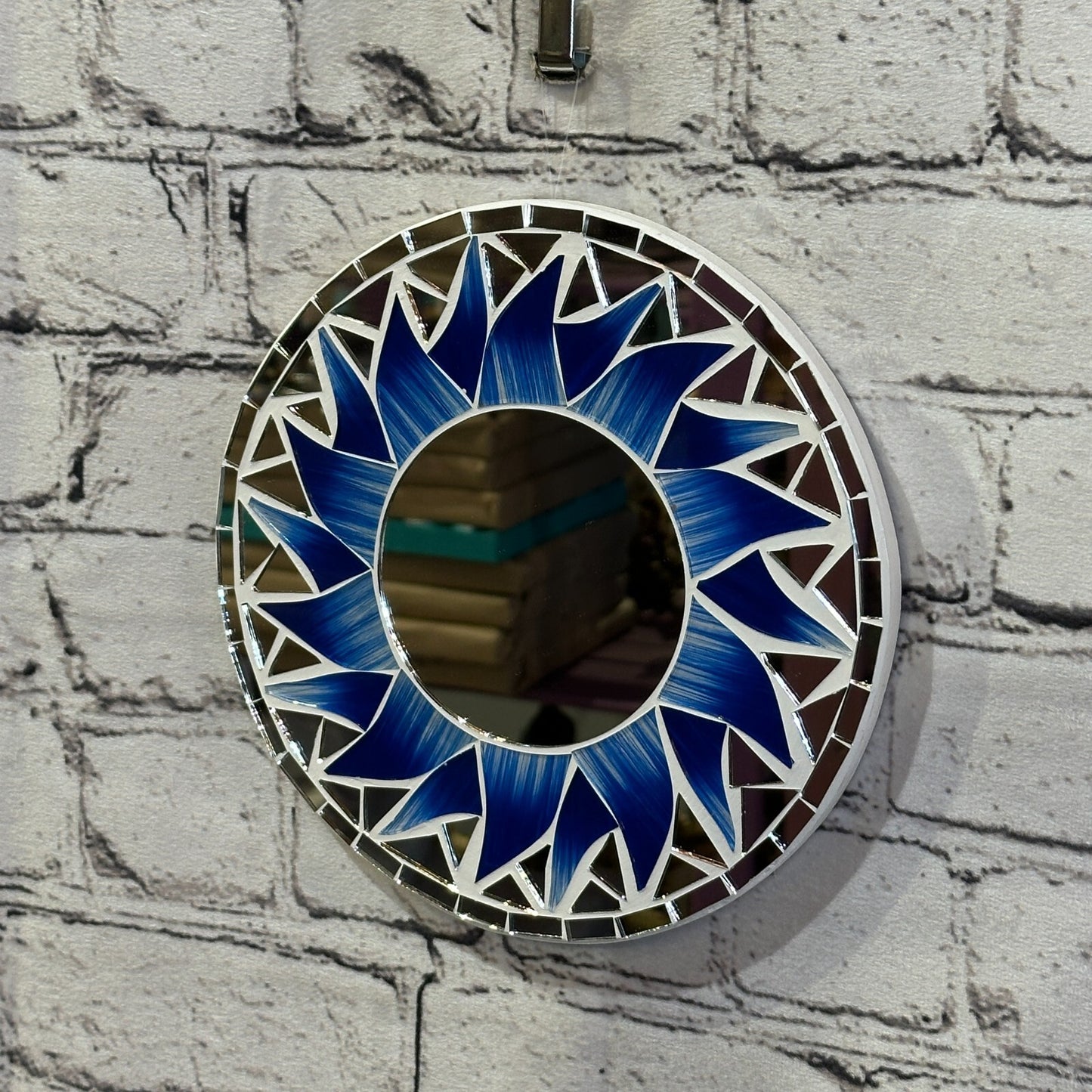 Dark Blue Flame Sun Mosaic Tile Wall Mirror 20cm x 20cm 8 Inches Handmade New