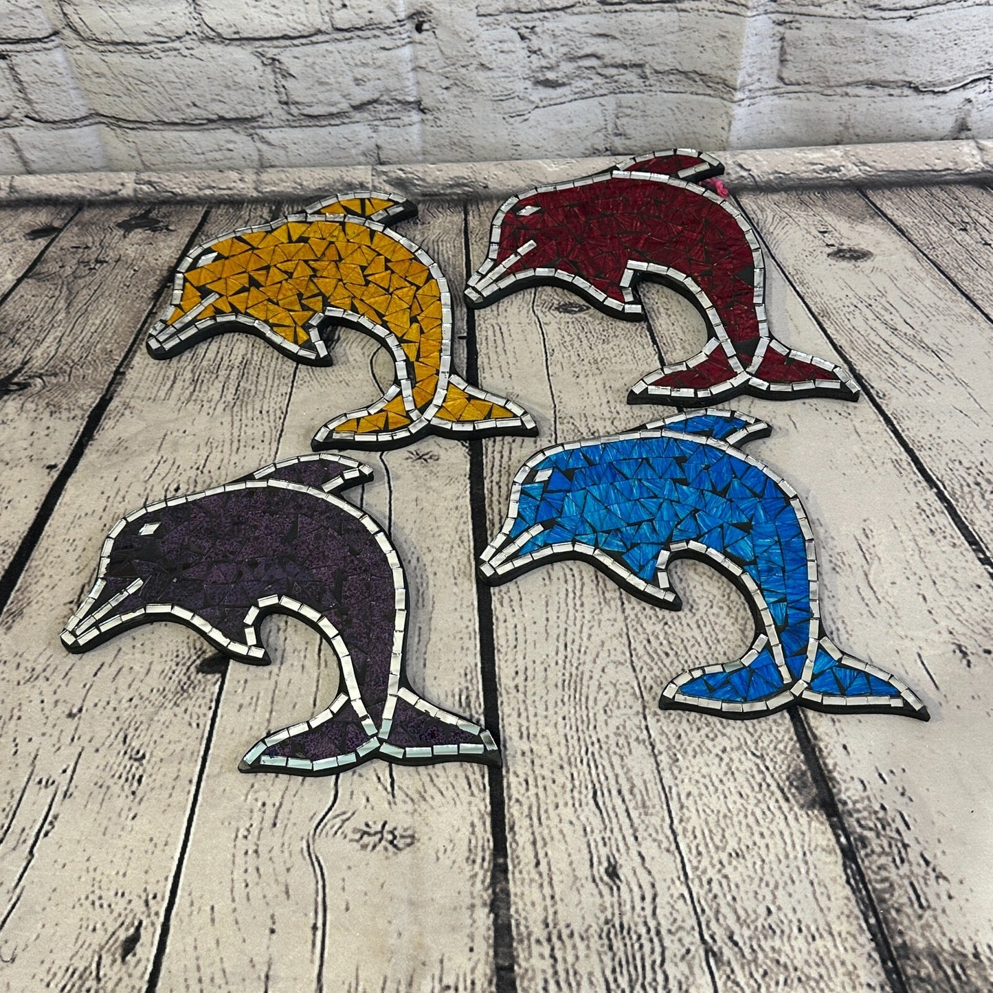Dark Blue Dolphin Fish Mosaic Tile Wall Mirror 20cm x 20cm Handmade New