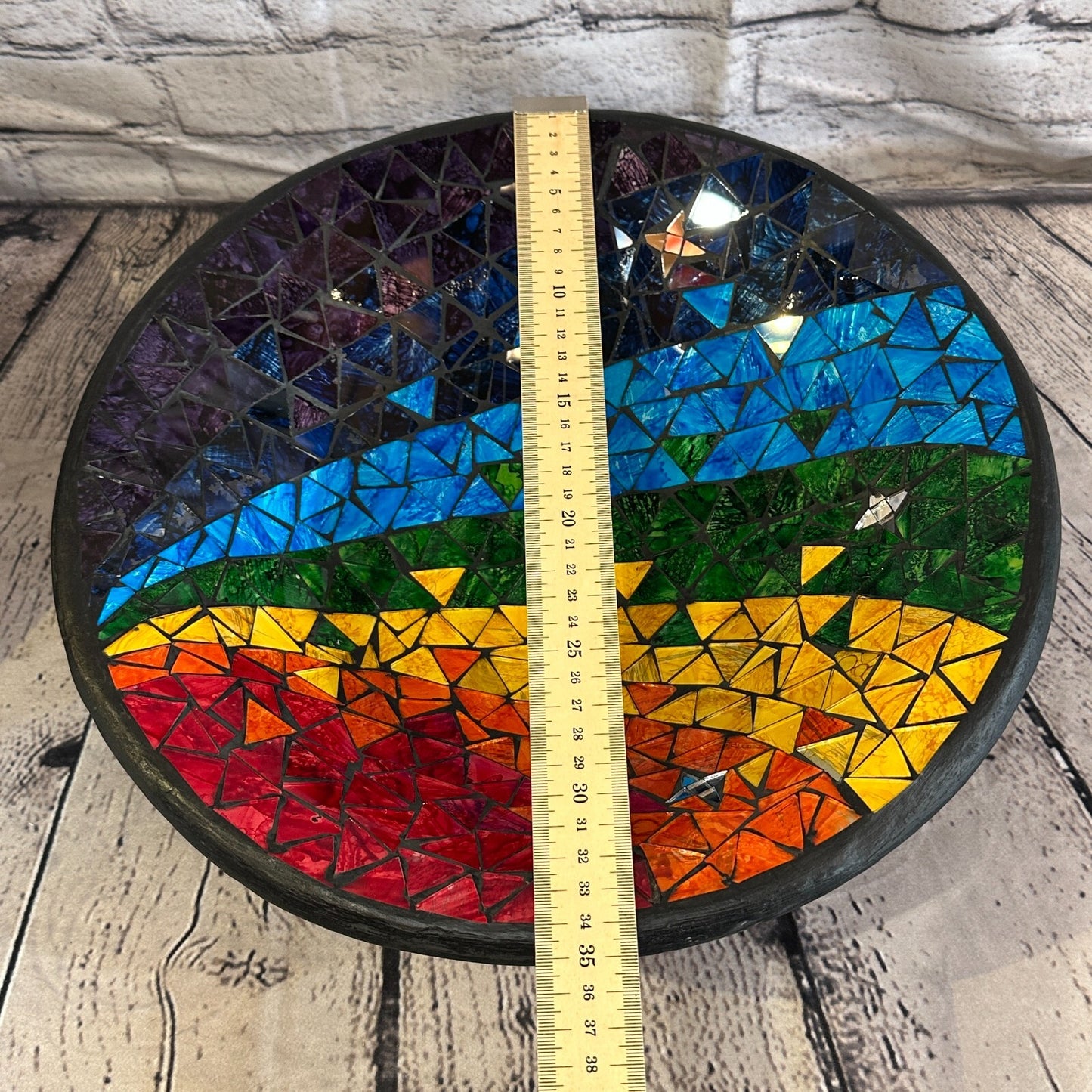 35cm Rainbow Stars Round Mosaic Handmade Ceramic Glass Tile Bowl Fruit