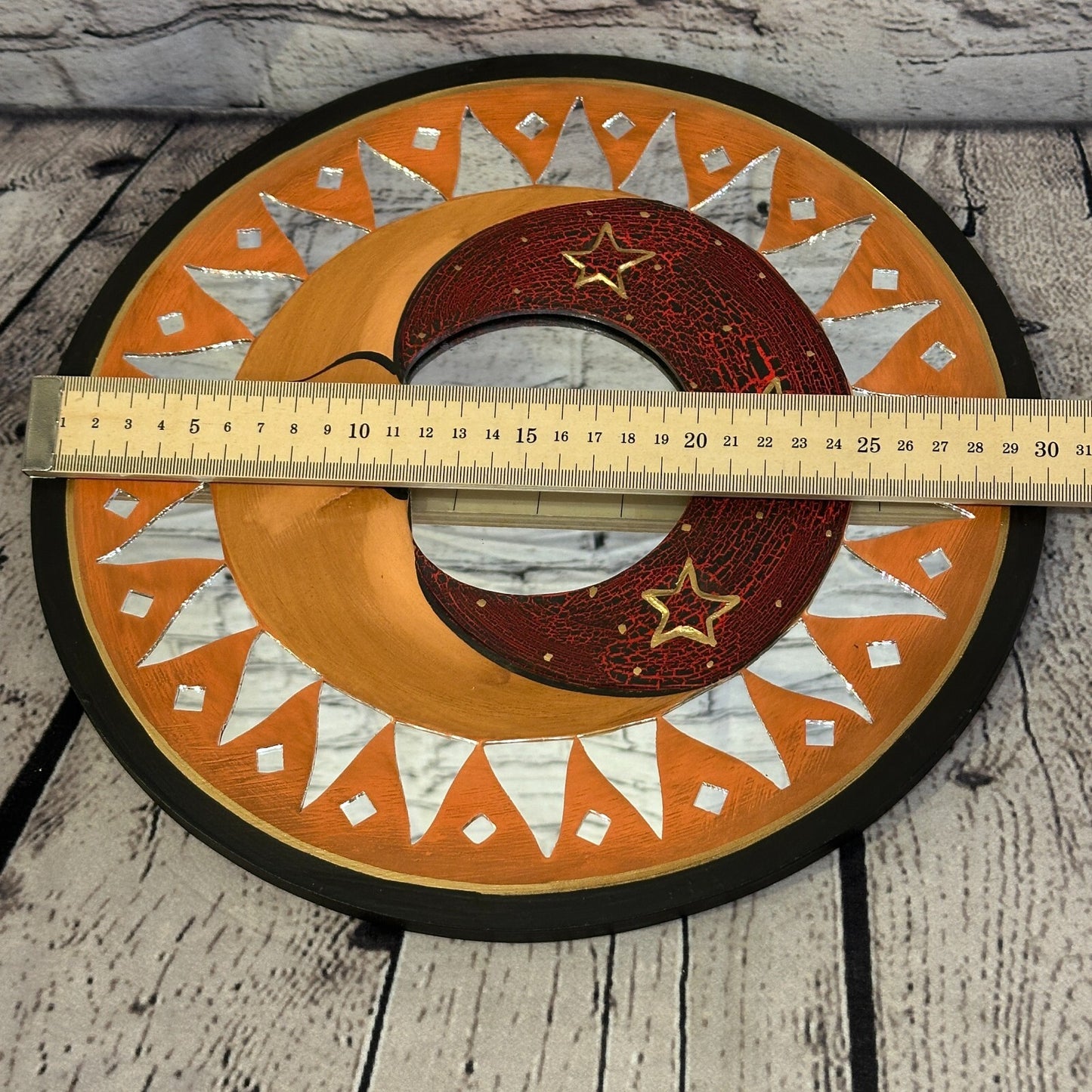 Red Full Moon Mosaic Tile Wall Mirror 30cm x 30cm 12 Inches Handmade Fairtrade