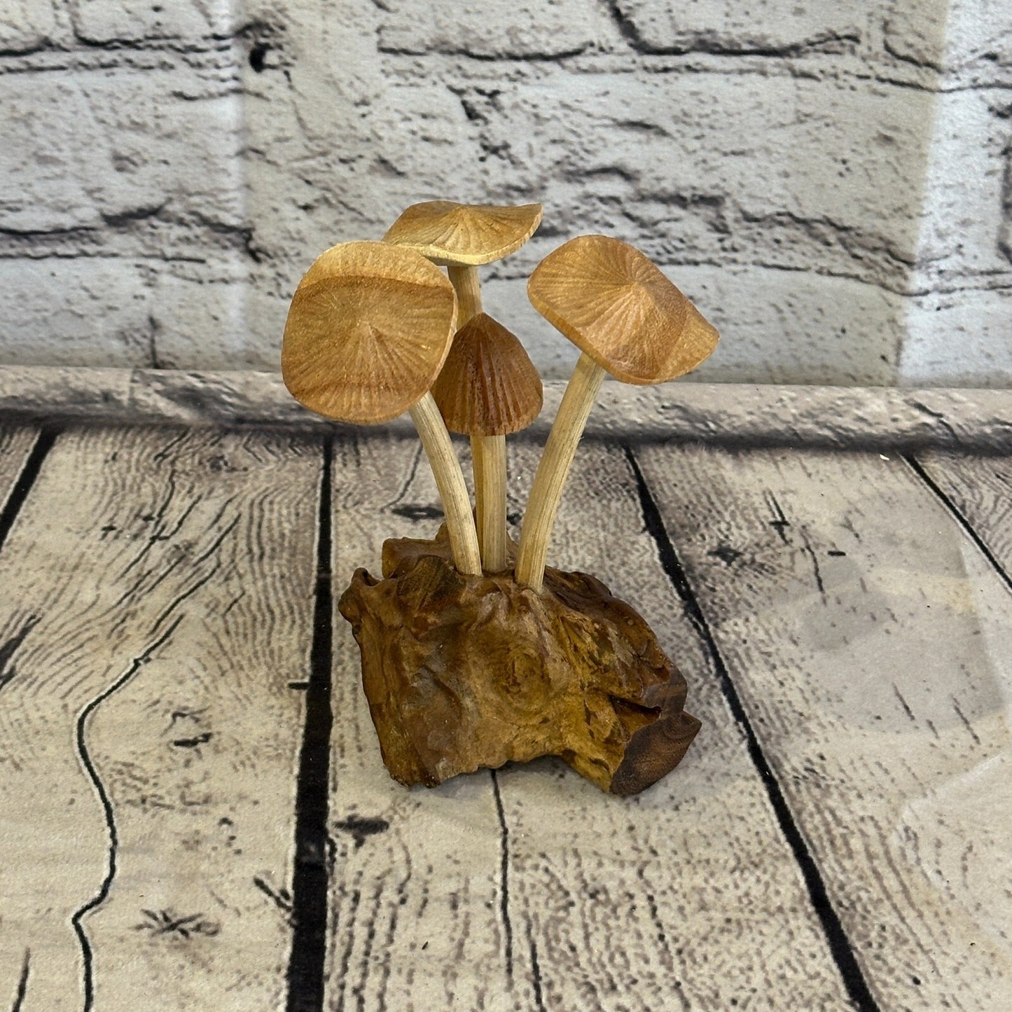 Small Mushrooms Cluster Parasite Ornament Natural Carving Fairtrade Wooden