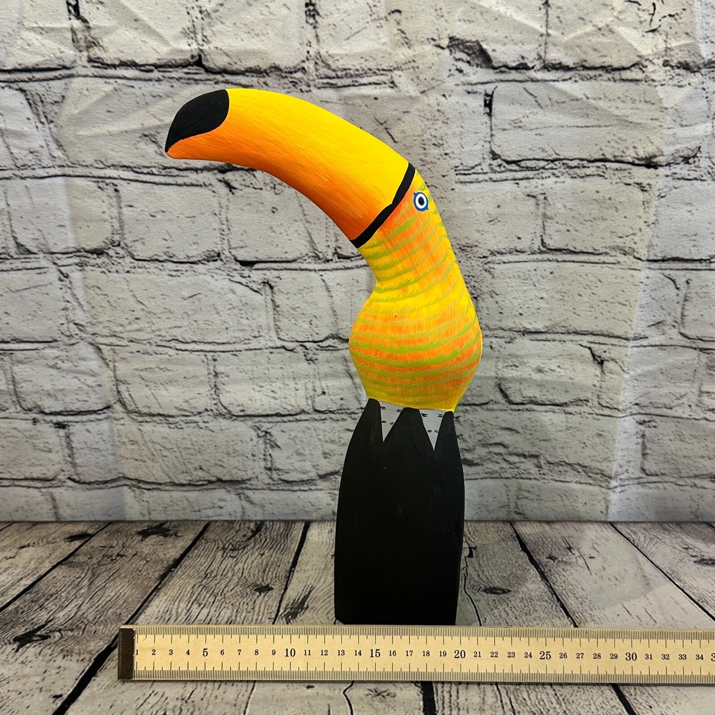 30cm Yellow Toucan Bird Ornament Statue Fair Trade Hand Made Carved Wood