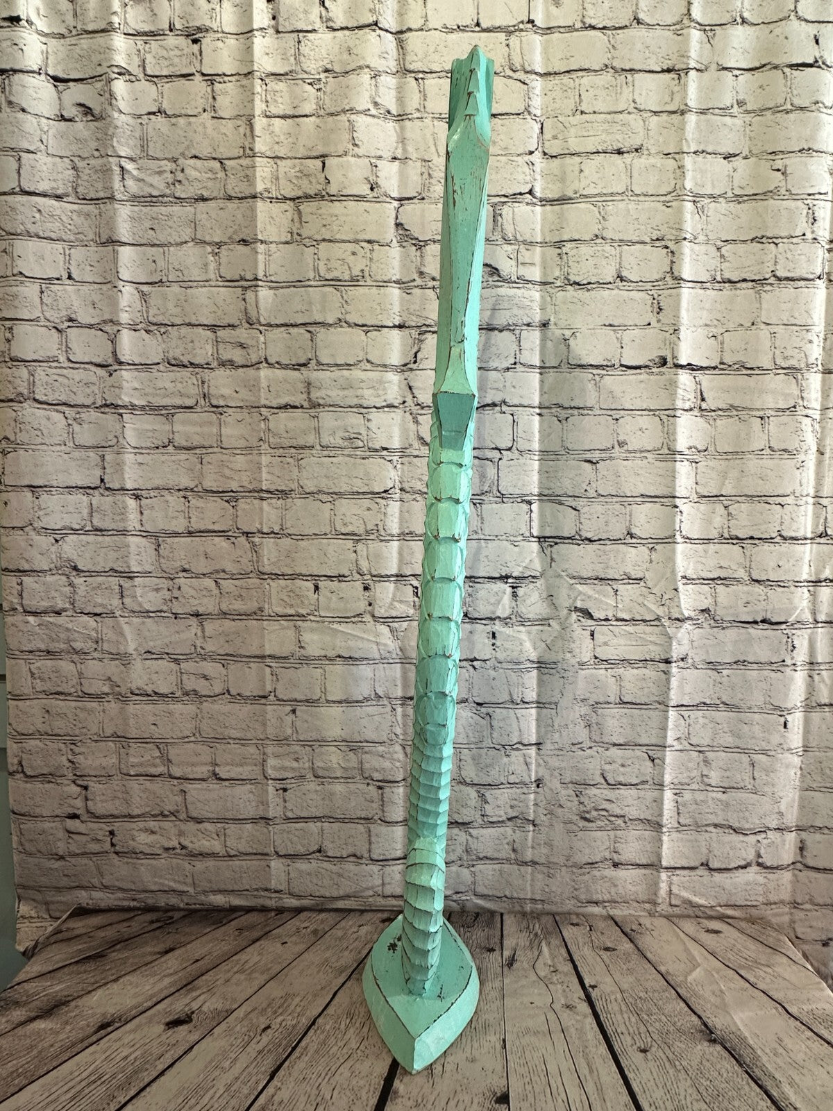 100cm Green Plain Wooden Shabby Seahorse Statue Ornament Fair Trade Handcarved