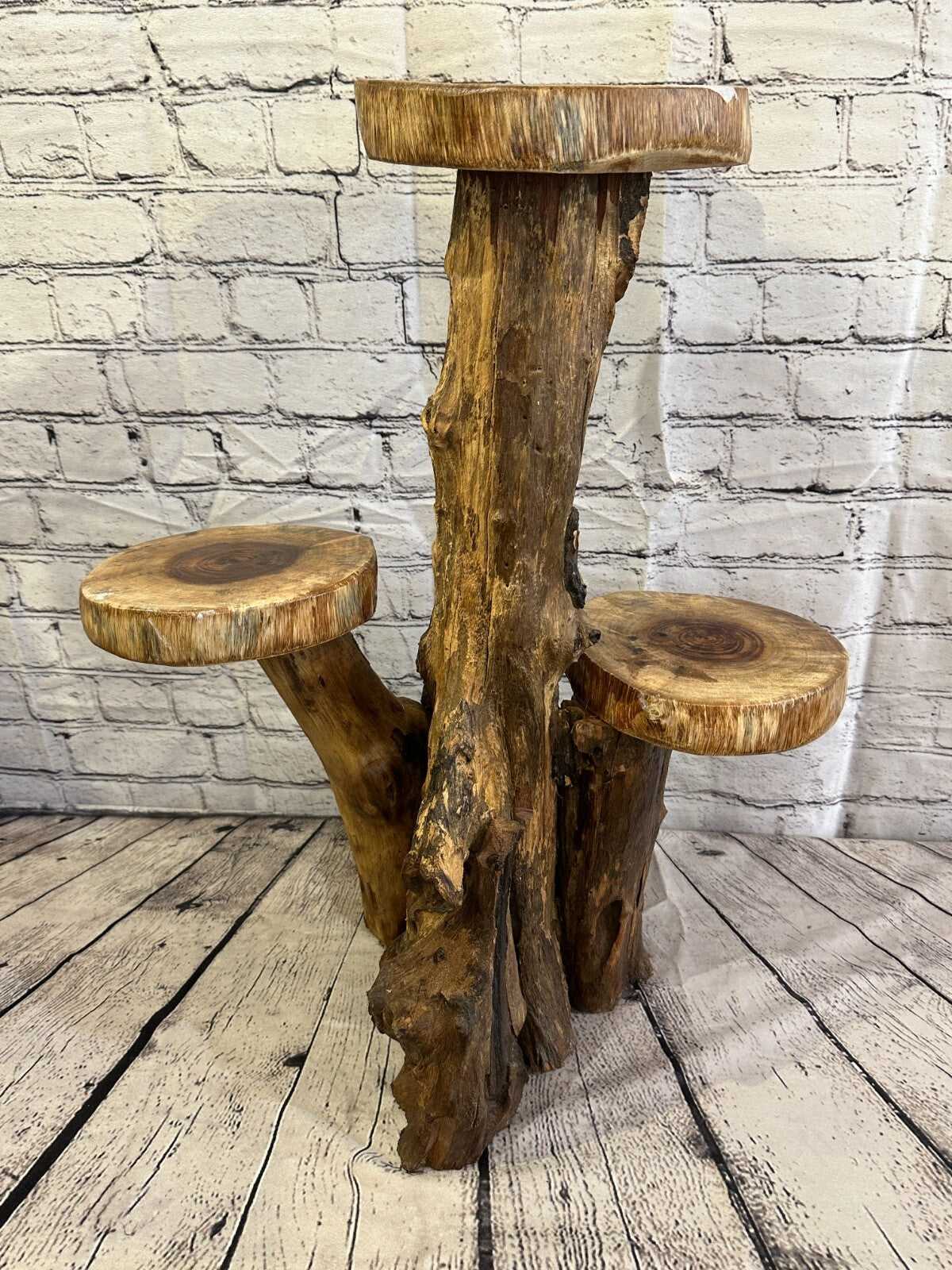 60cm x 45cm Triple Teak Root Wood Mushroom Coffee Table Side Home Furniture
