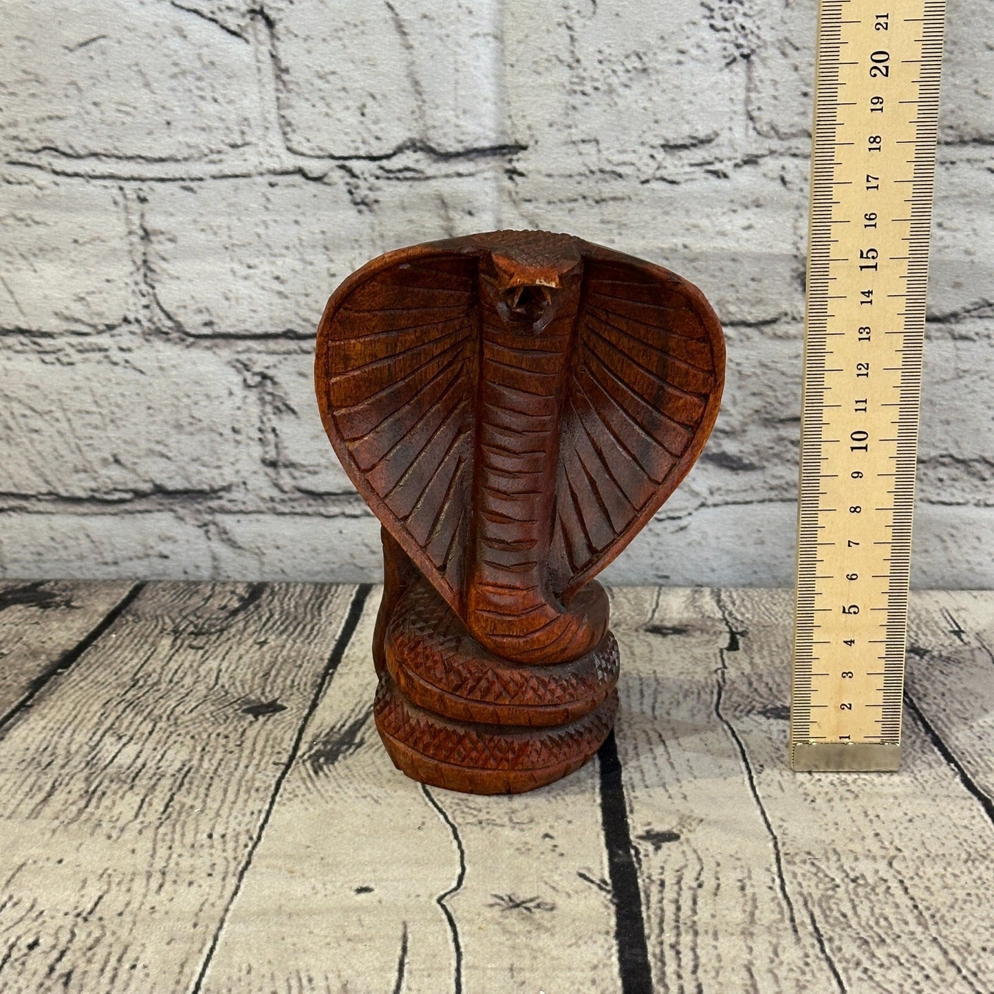 15cm x 8cm Solid Wood Cobra Carving Sculpture Decor Statue Snake Oriental Cobra