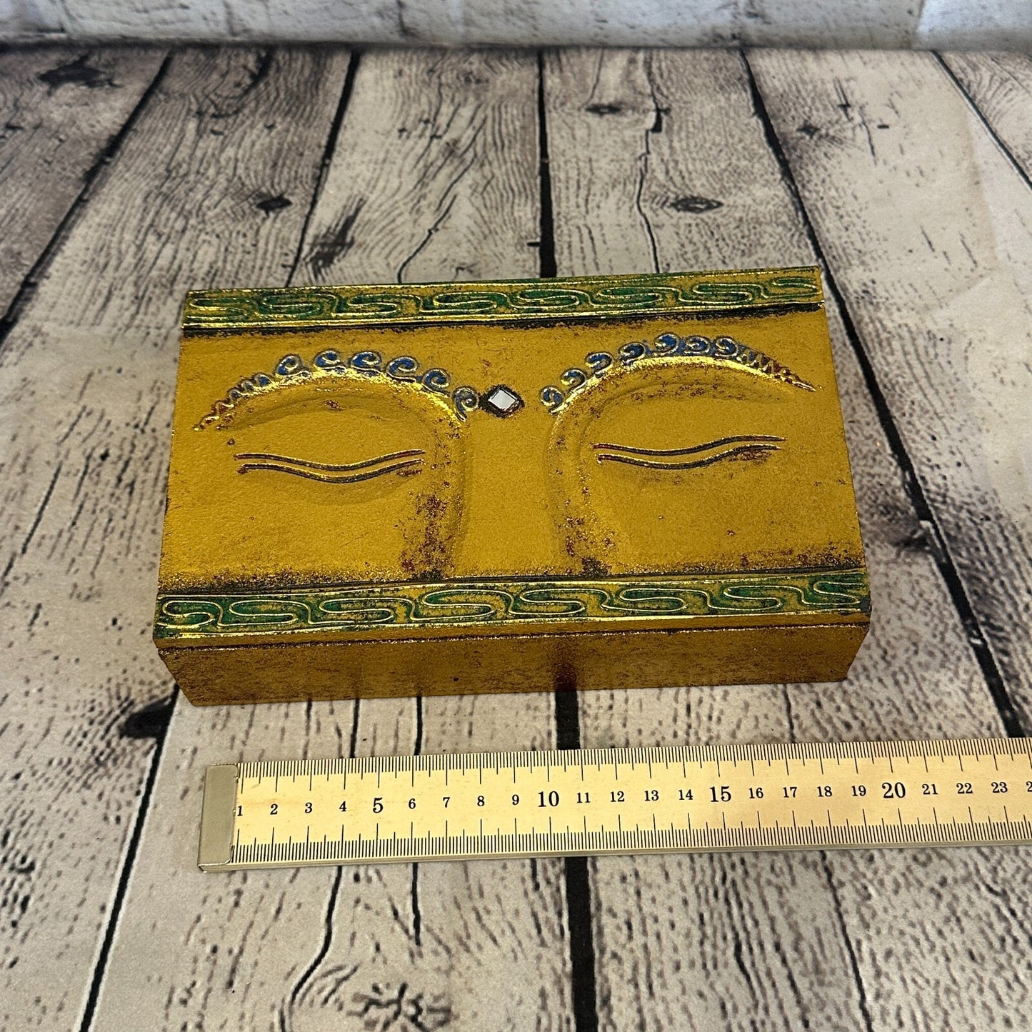 Bright Gold Thai Plain Buddha Eyes 20cm x 12cm x 5cm Wooden Box Trinket Handmade
