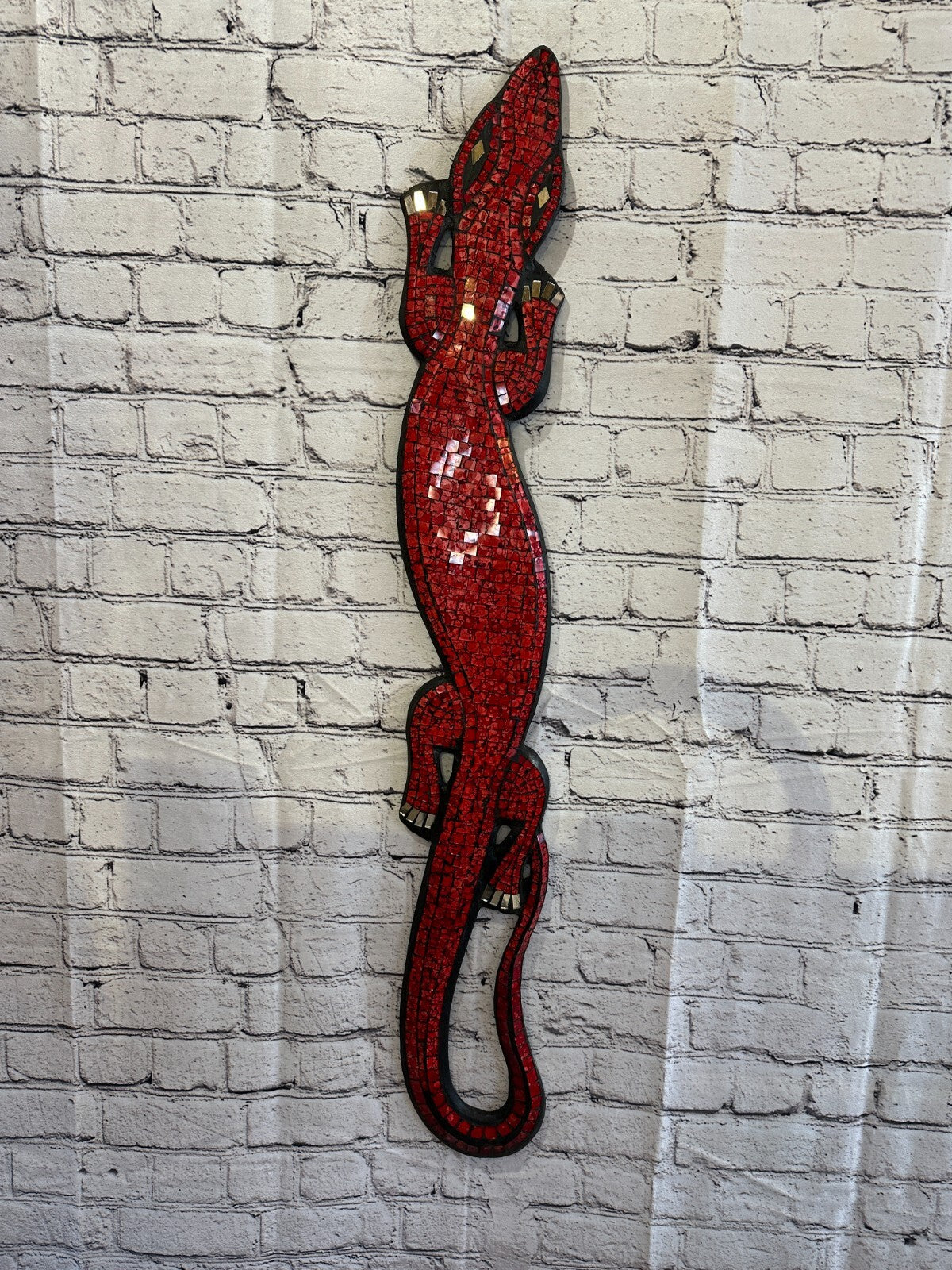 80cm Gecko Red Mosaic Wall Hanging Wooden Ornaments Wood Carving