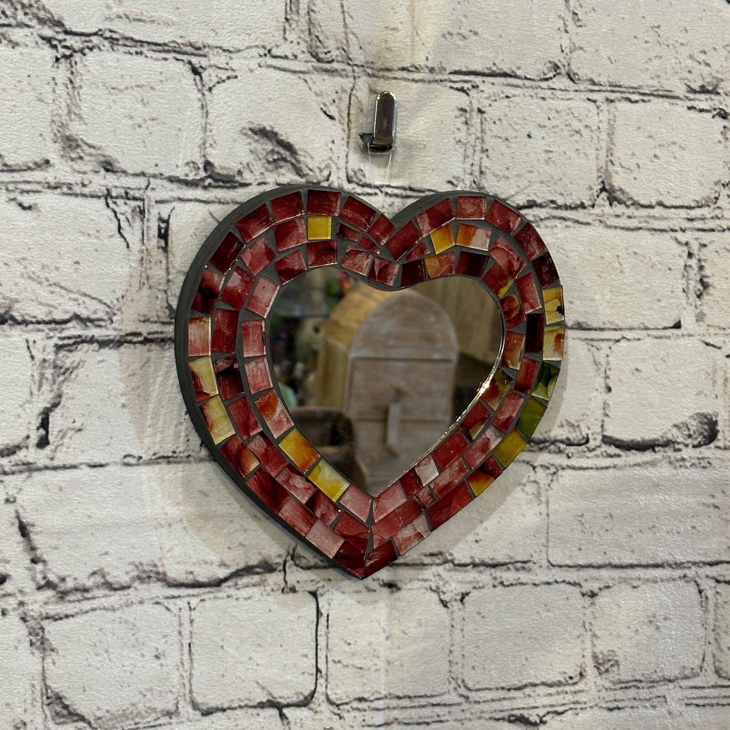 Red Heart Shape Mosaic Tile Wall Mirror 20cm x 15cm 8 Inches Handmade New
