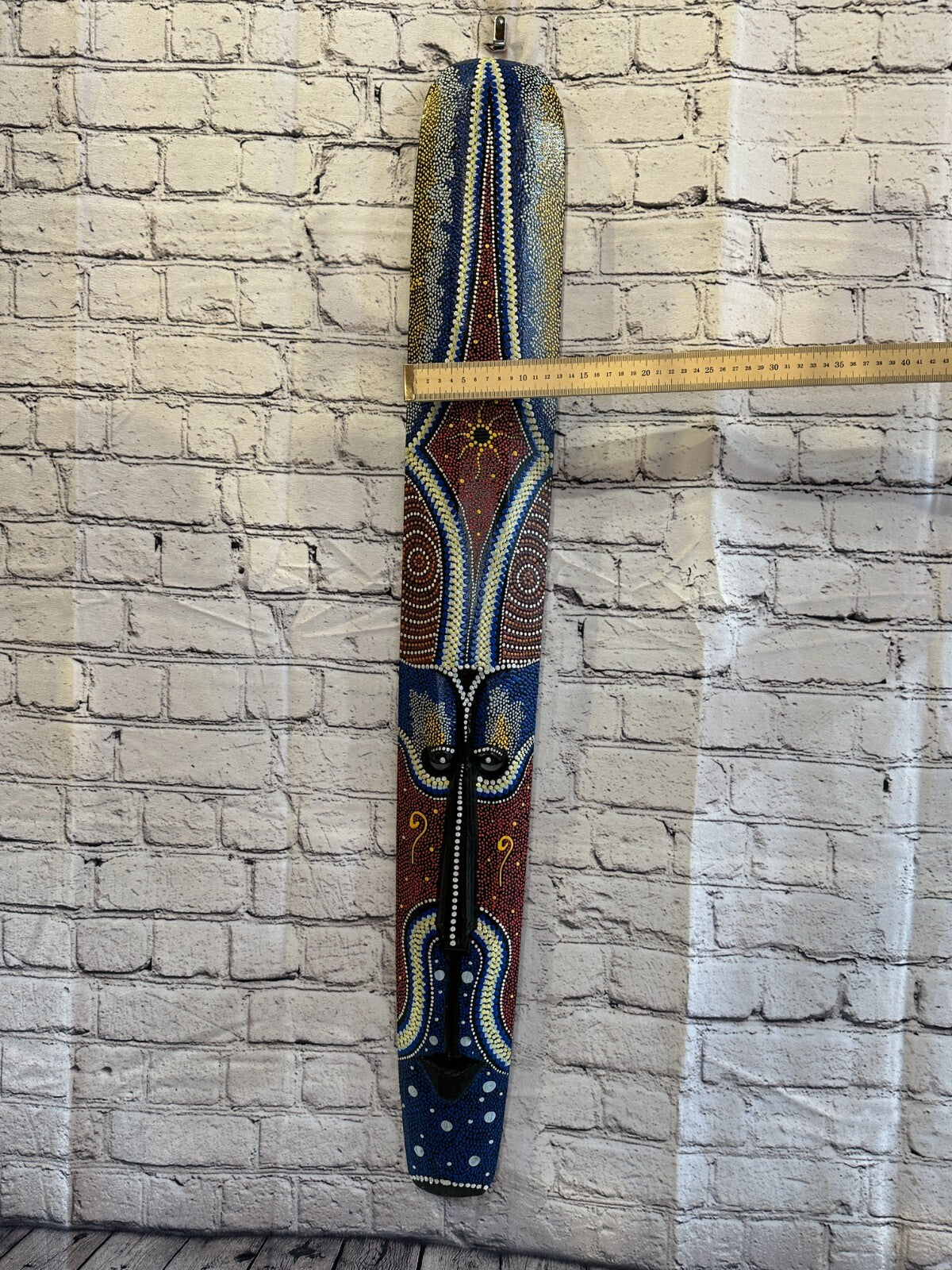 Mask 100cm Carved Wooden Dot Painted Ethnic Tribal Tiki Wall Art Handmade No 7