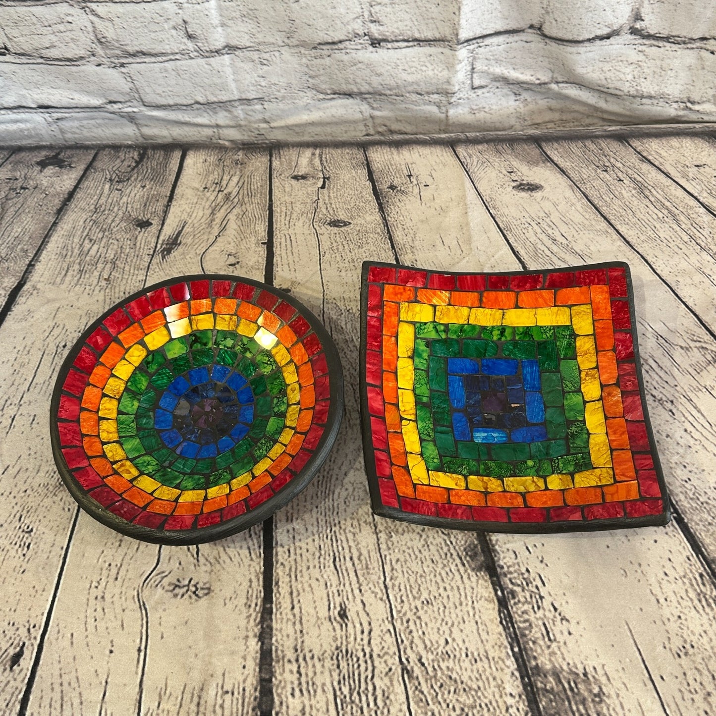 20cm Rainbow Eye Round Mosaic Handmade Ceramic Glass Tile Bowl Fruit