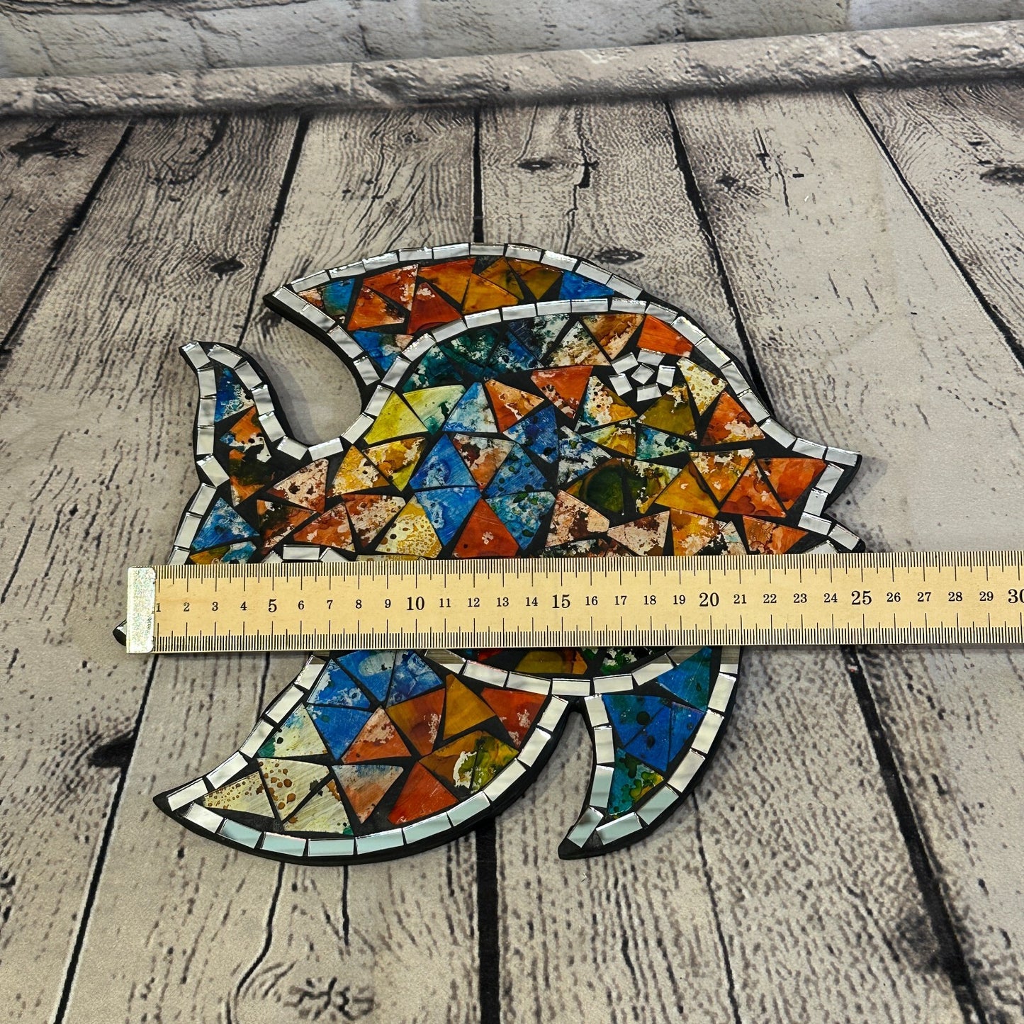Rainbow Pastel Tropical Fish Mosaic Tile Wall Mirror 25cm x 25cm Handmade New