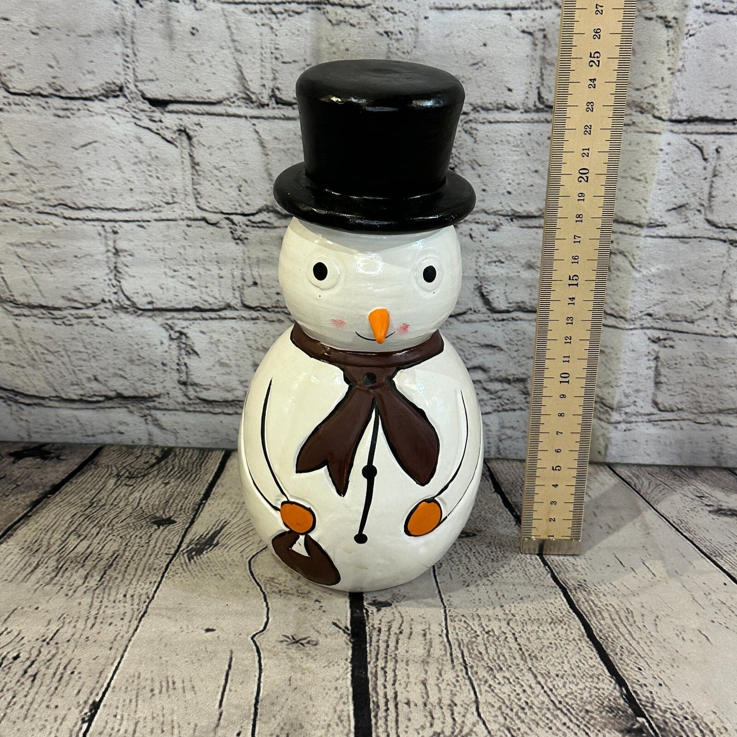 25cm x 12cm Black Top Hat Snowman Handcrafted Wood Xmas Christmas Ornament