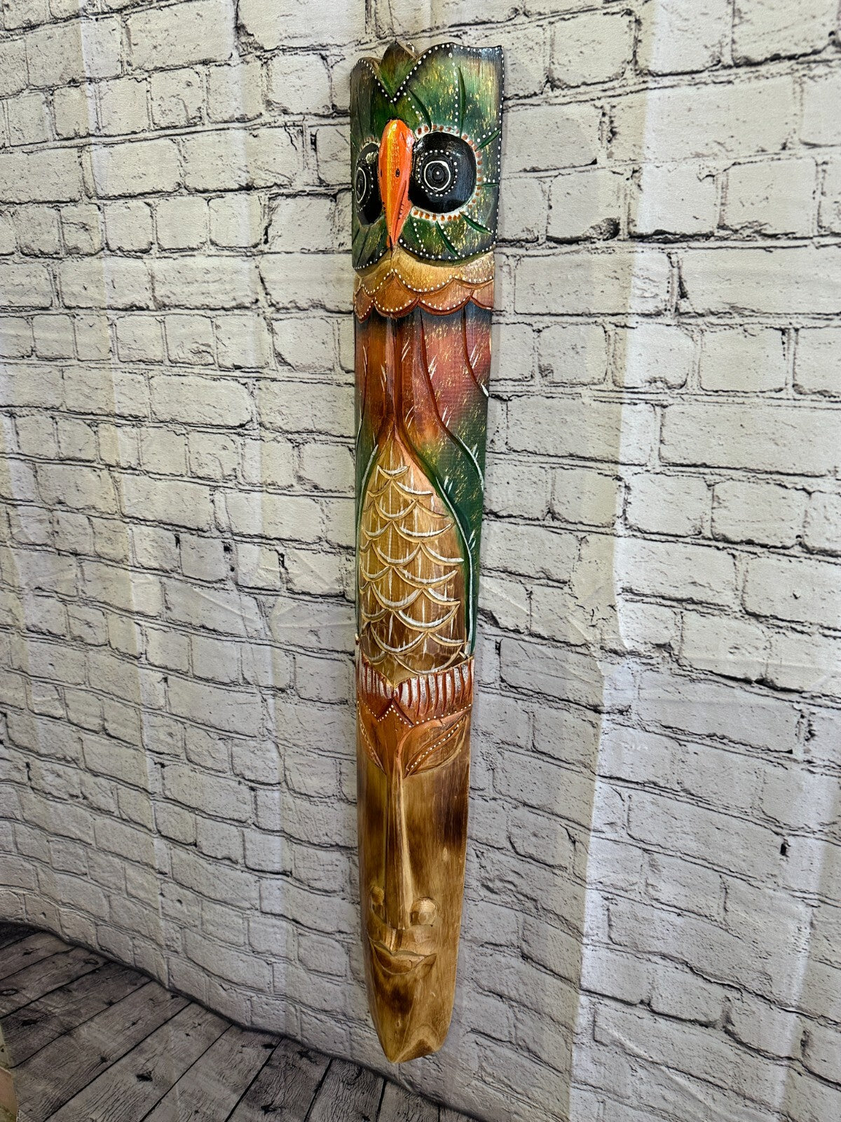 100cm Owl Head Hand Carved Fair Trade Wooden Animal Wall Art Wall Hang Mask