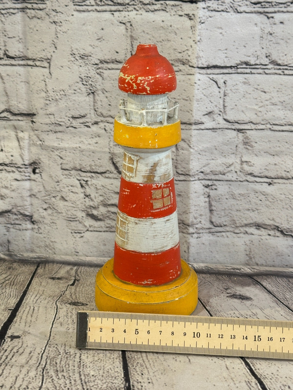 25cm Red White Wooden Lighthouse Ornament Nautical Coastal Sculpture Statue
