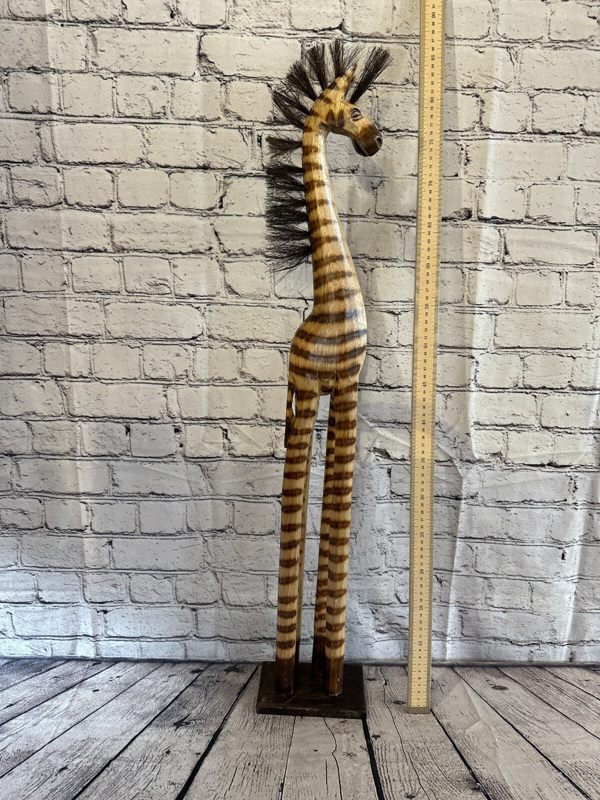 80cm Burnt Pattern Wood Horse Tall Statue Wood Modern Hand Carved Painted